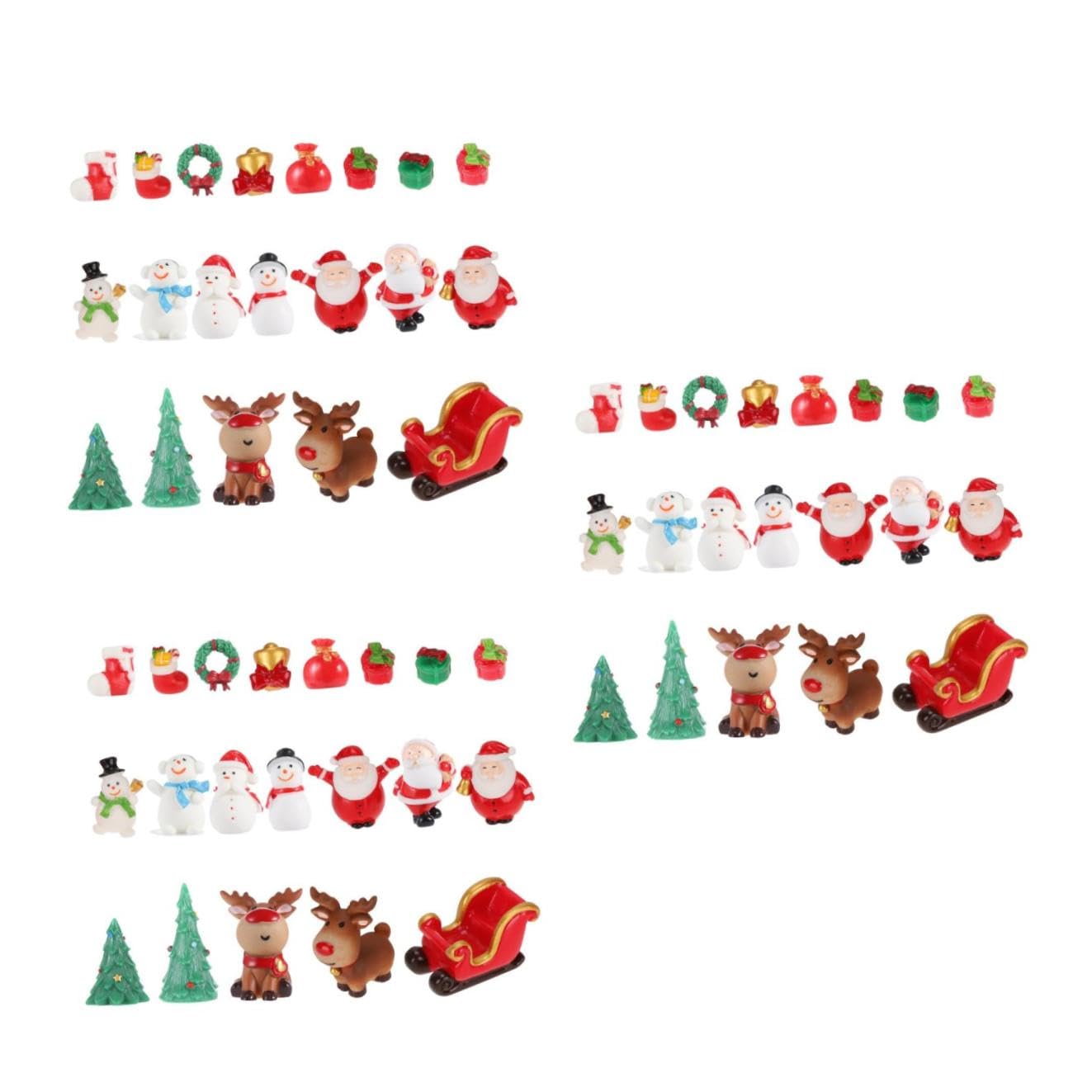 Abaodam 60 Piezas Micro Paisaje Navideño Miniaturas De Navidad Navideños En Miniatura Pueblo Navideño En Miniatura Mini Figura De Papa Noel Escritorio Resina Mayor Estatua
