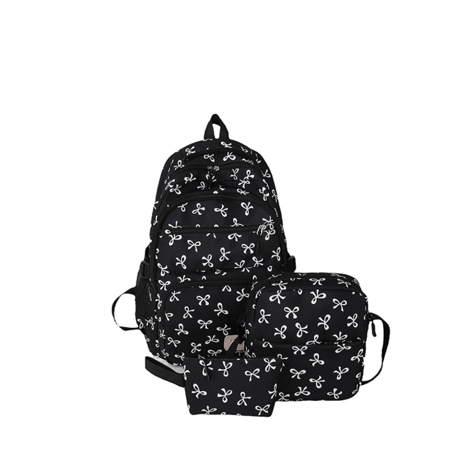 TASBER 3PCS Bow School Bags for Girls, Cute Backpack Sets Preppy School Backpack, Kawaii Girls Rucksack for Teenage Secondary Primary Middle School (Black)