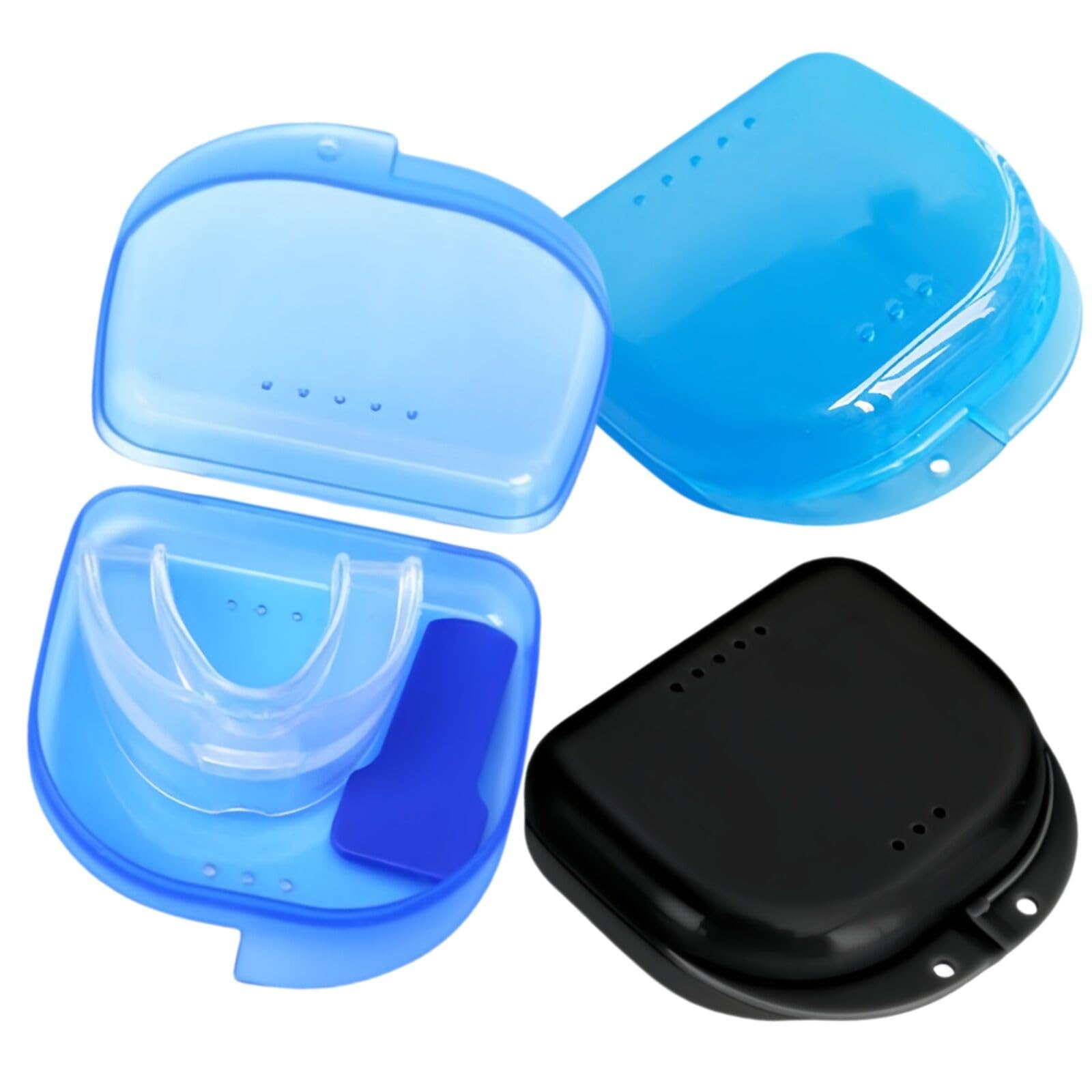 Dental denture box, 2 pieces braces box, denture box, denture box, denture box, black, denture box, travel, with air hole, for dentures, braces, mouth guard, light blue and black