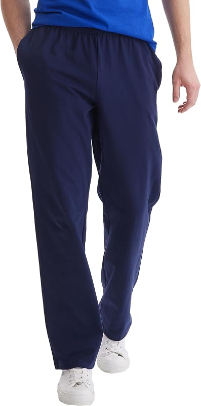 Hanes Paquete de pantalones deportivos para hombre - Paquete de 3 - Pantalones de estar por casa Essentials de punto de algodón de peso medio - Parte inferior abierta - Bolsillos - 32"