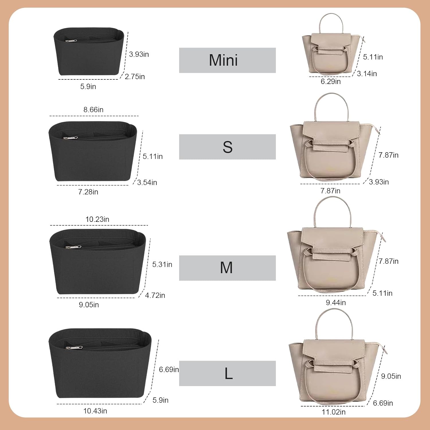 Lckaey Purse Organizer for celine nano belt bag organizer bag insert felt bag organizer 3021Black-M