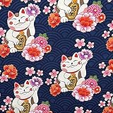 Stoffbreite: 160 cm Albstoffe Hamburger Liebe Baumwolljersey SAKURA - Maneki Neko navy multicolor