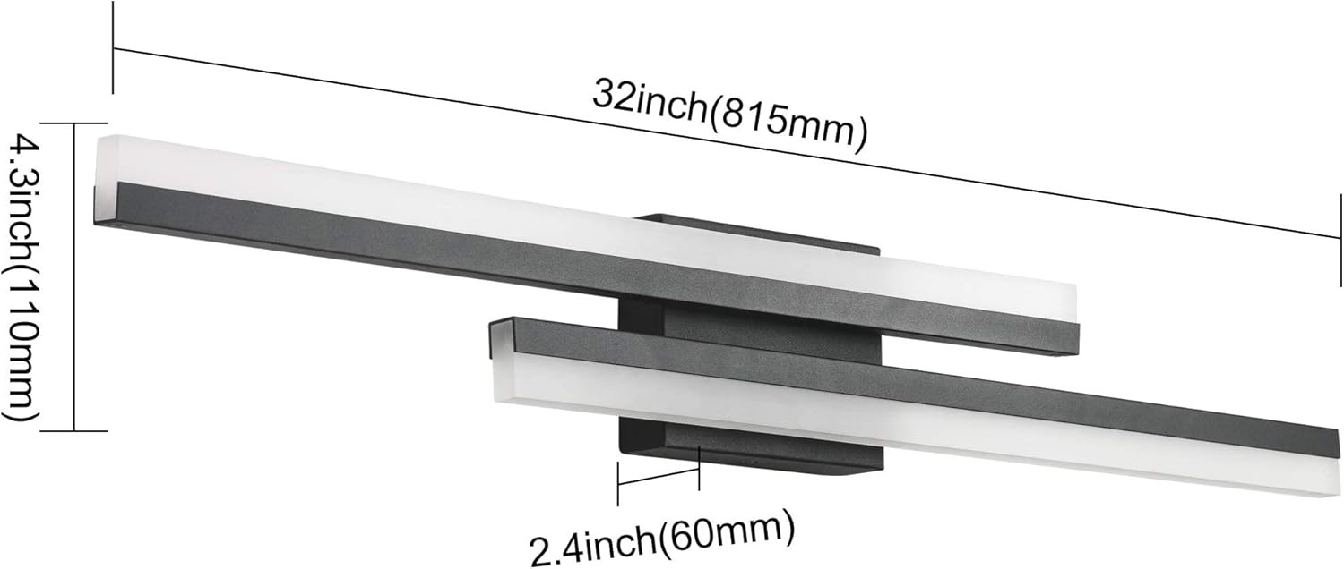 PRESDE 32 Inch LED Vanity Light Bar, Modern Black Bathroom Lighting Fixture Over Mirror