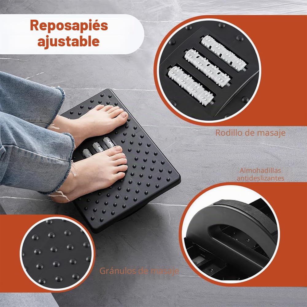 Taburete Ergonómico y Reposapiés Ajustable para Escritorio - Cómodo Descanso para Piernas Con Masaje de Rodillo