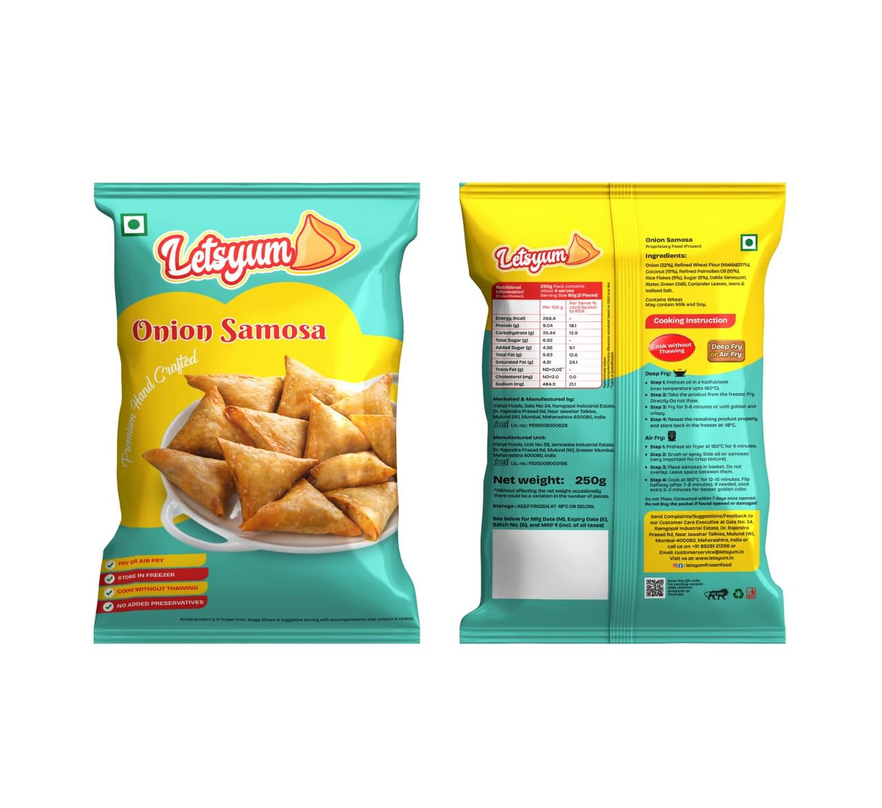 Letsyum Onion Samosas Frozen ReadytoCook Authentic Indian Flavor