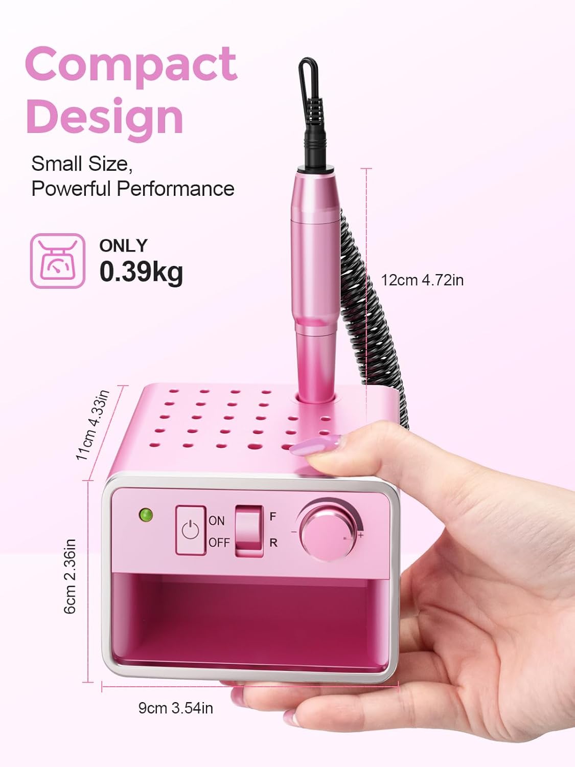 Subay Nail Drill Machine Electric File, Portable for Acrylic Gel Dip Powder Nails, Nail Drill Kit for Manicure Pedicure, Nail Set with Everything, Rose Pink (Pink)