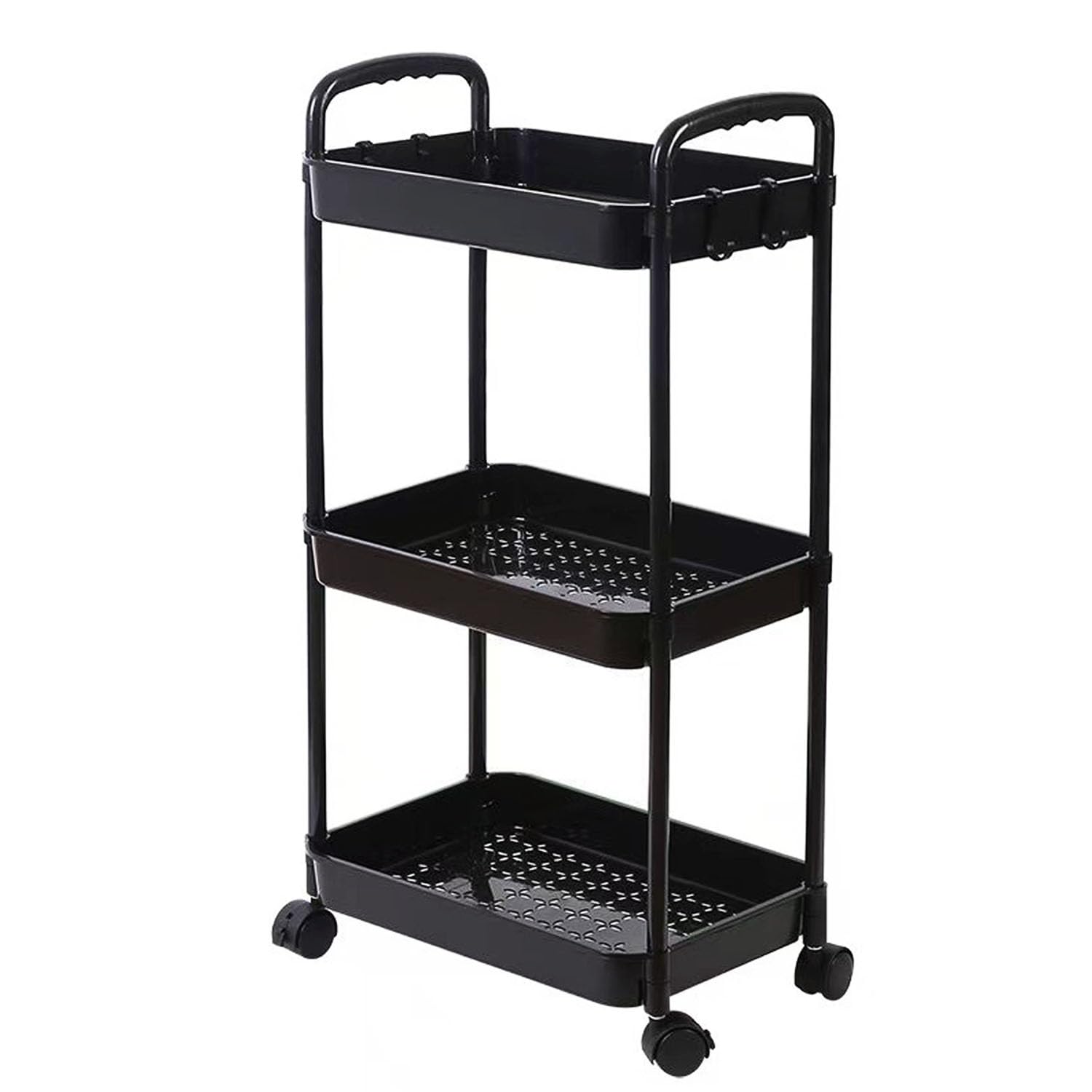huiyoujiu Snack Cart, 3-Tier Trolley, A Multi-Functional Trolley Suitable For Kitchens, Bathrooms and Offices (Black)