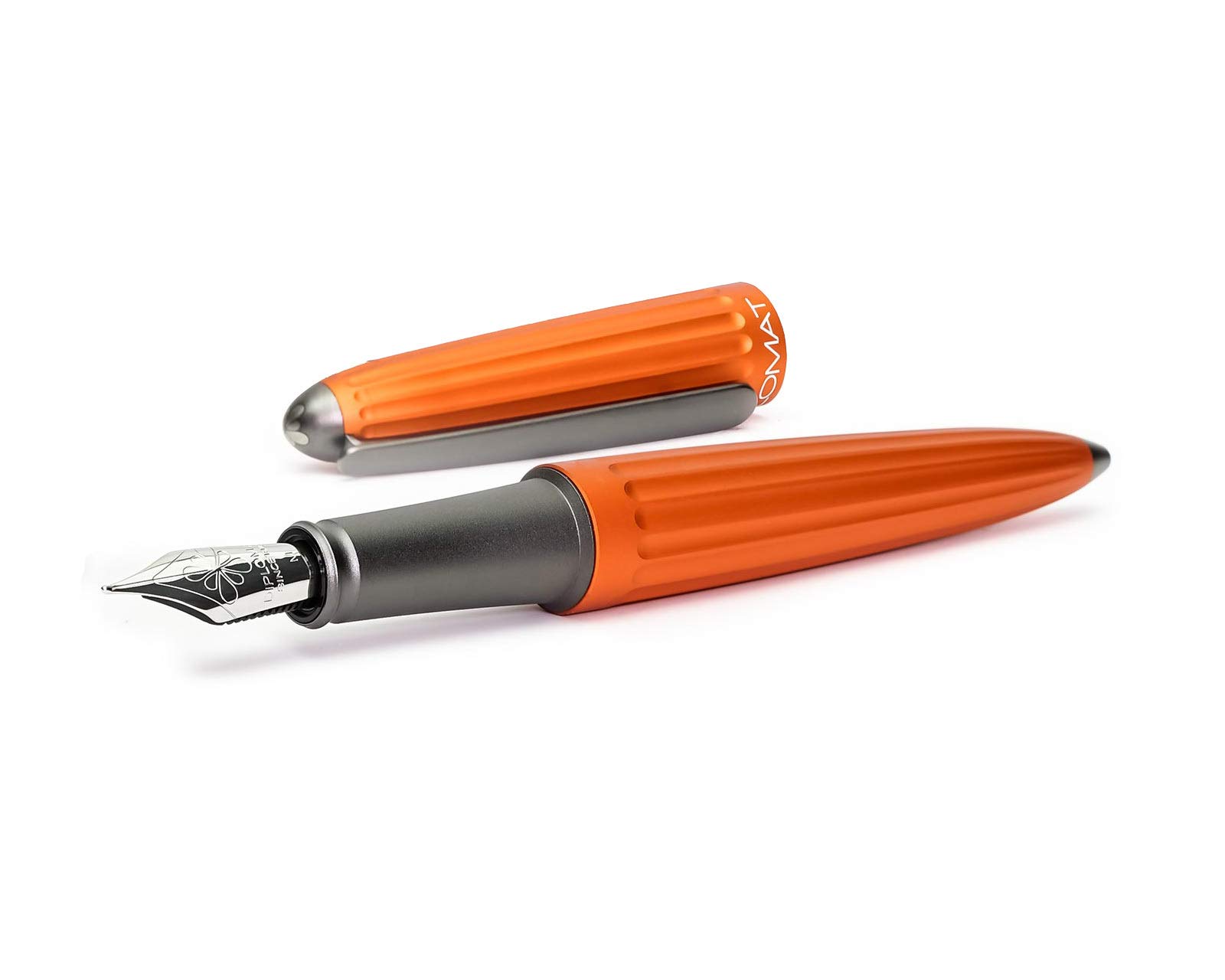 Octopus Diplomat Aero Füllhalter-Set Orange, Tinte und Lederetui | Mit Edelstahlfeder M, 30 ml Octopus Tinte Königsblau, Tintenkonverter und Stifteetui aus Leder