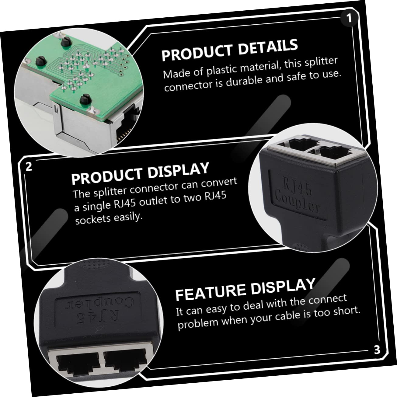 Angoily Splitter Adapter Ethernet Splitter Cable 1 to 2 Coupler Plastic Material Extend Network Range