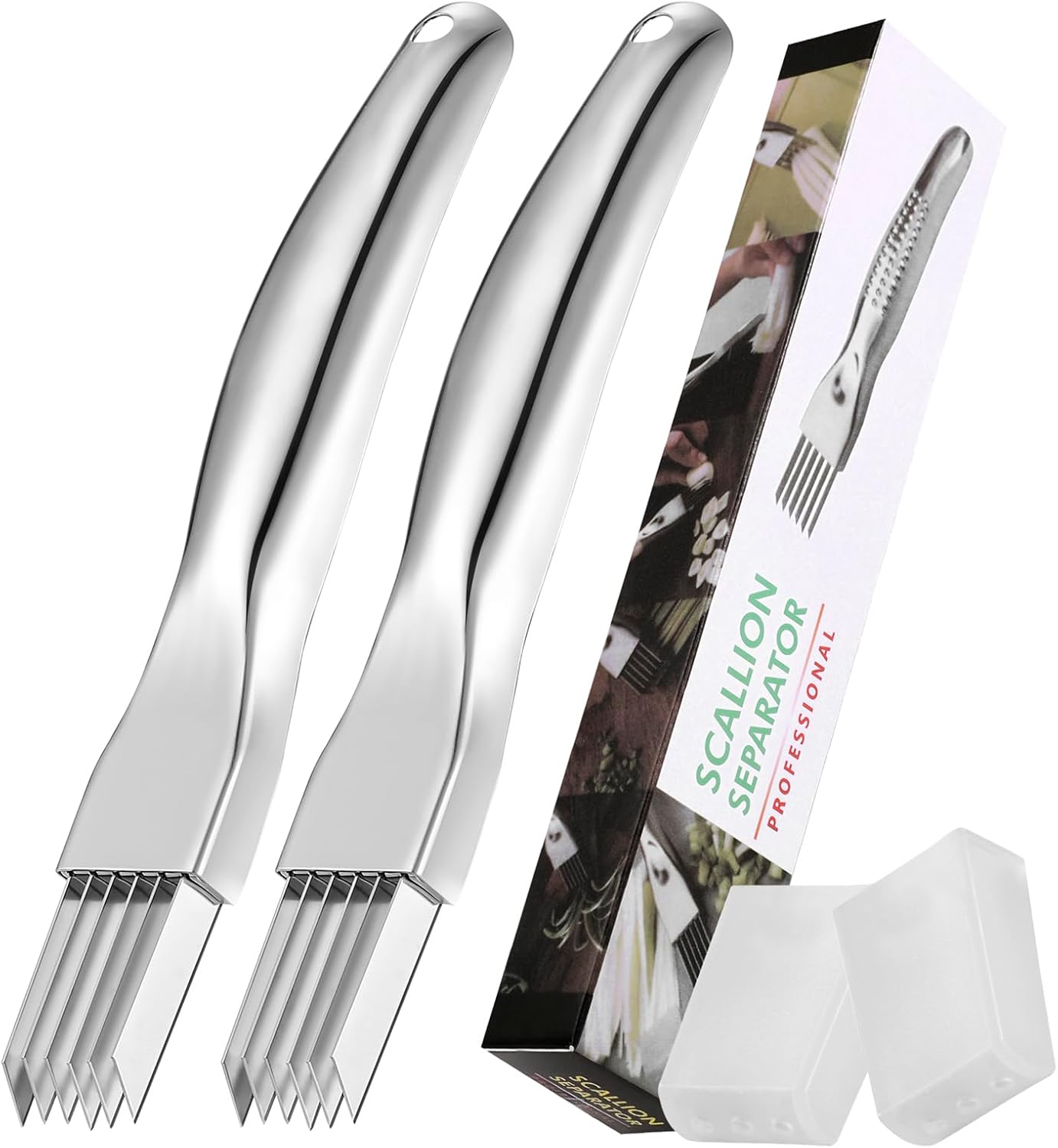 2Pcs Upgrade Shred Silk The Knife, Stainless Steel Green Onion Cutter, Multifunctional Kitchen Vegetable Chopper for Garlic Onion, Premium Food Slicer Gadget, Off the College