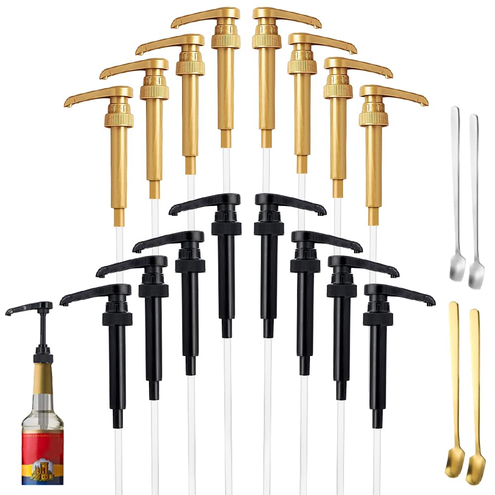 Premium 8 Packs Gold & 8 Packs Black Coffee Syrup Pump Dispenser