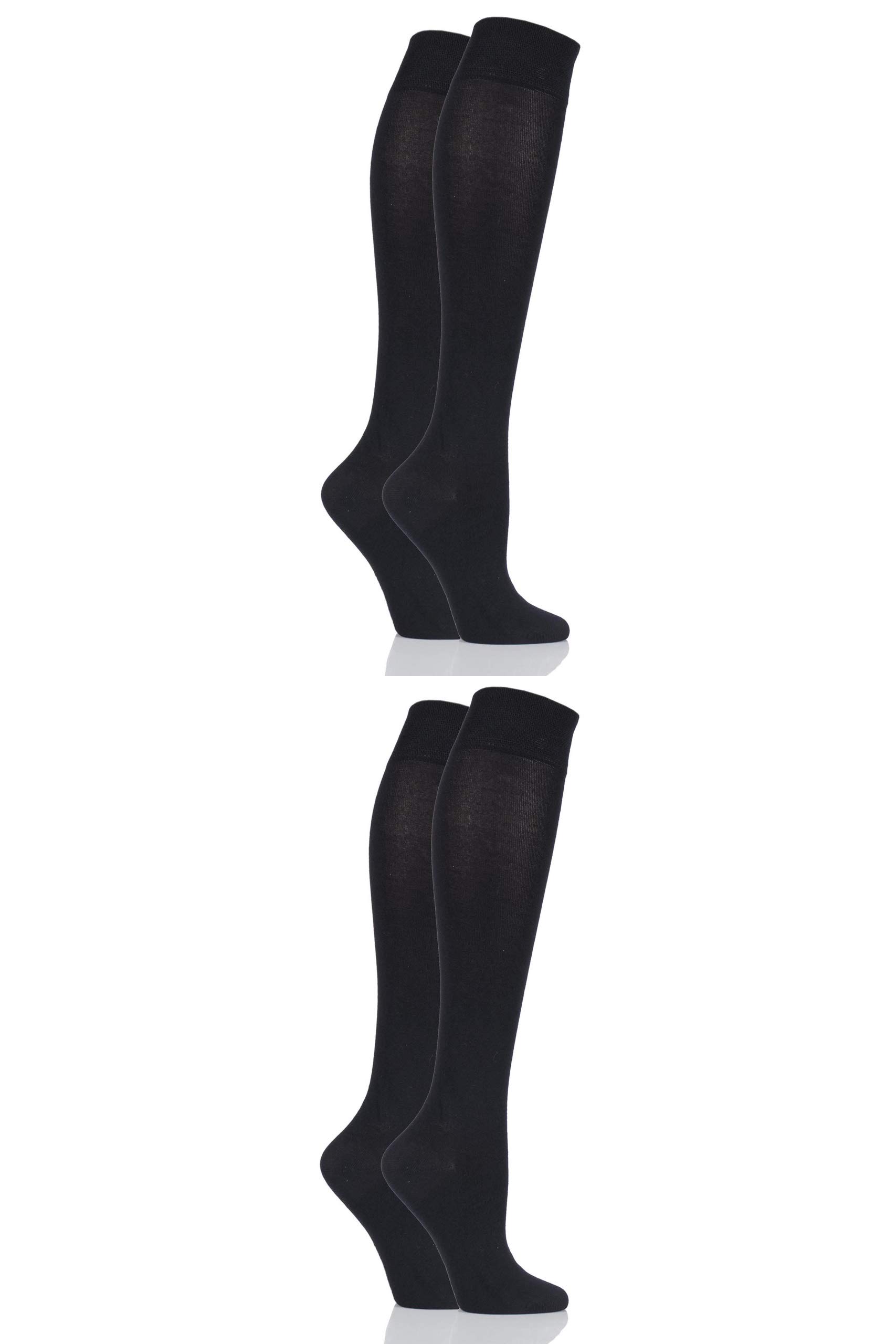 SockShop Ladies Bamboo Kneehigh Socks - Knee High Soft Breathable Cooling Socks with Smooth Toe Seams, Plain & Striped Size 4-8 Many Colours 4 Pair Multipack Black 4-8