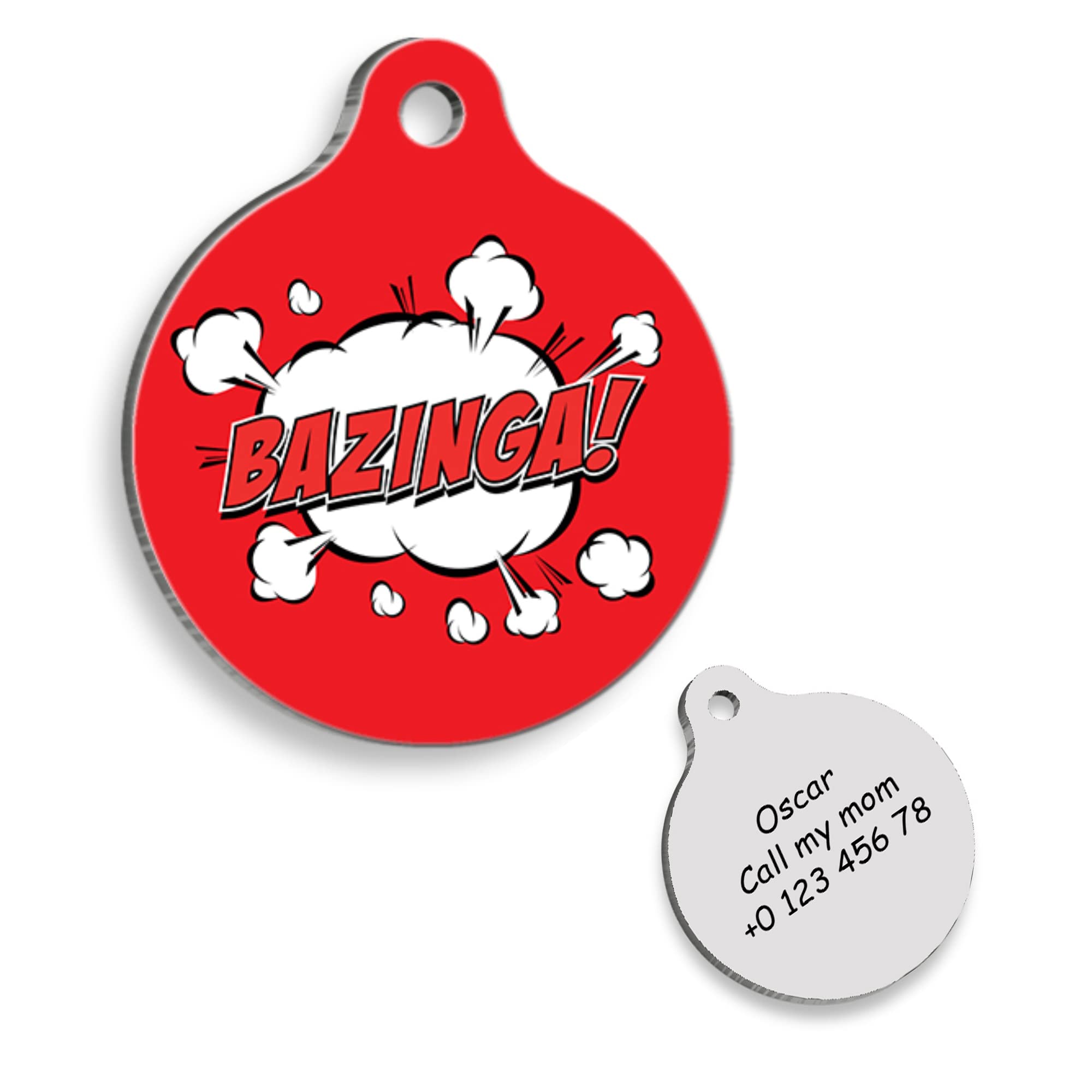 BAZINGA Red Personalized Dog Tag - Custom Name Tag - ID Tag for Dog & Cat - Customized Pet Tags - Dog & Cat Name id Tag - Dog Name Tag - Engraved Dog Tag