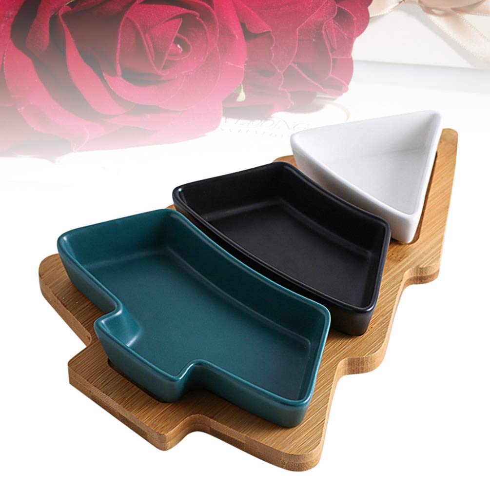 Piatto da portata in ceramica natalizia rimovibile for albero di Natale, snack, vassoio for antipasti, piatto da dessert, piatto in porcellana con base in bambù, for vacanze, matrimoni, feste in casa,