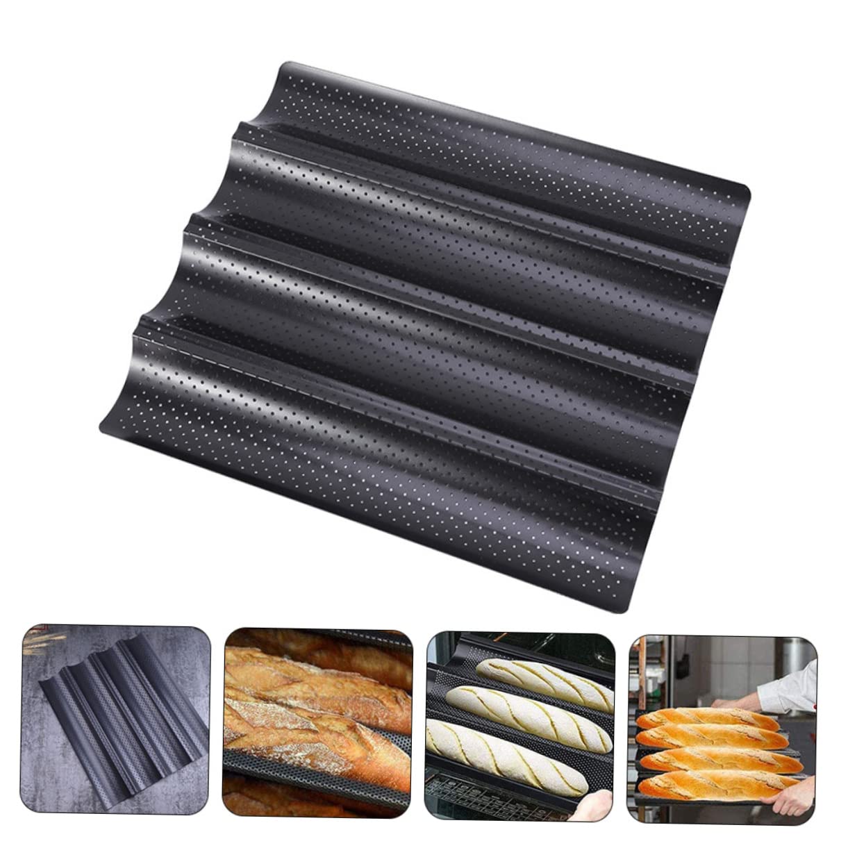 ABOOFAN Long-lasting Carbon Steel 4-slot Baking Pan French Bread Baking Mold Non-stick Surface Efficient Heat Distribution