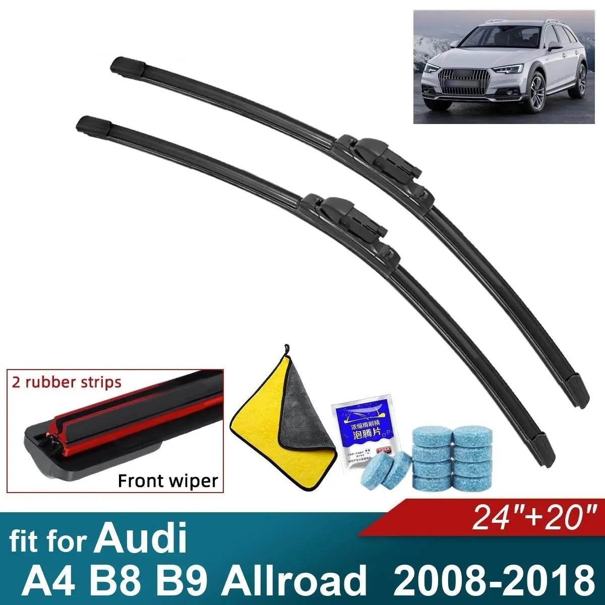 zestaw wycieraczek samochodowych Pasuje do Audi A4 B8 B9 2008-2018, wycieraczki przedniej szyby i tylnej szyby, pióra wycieraczek samochodowych 2008-2018 wkłady do wycieraczek(4 PCS)