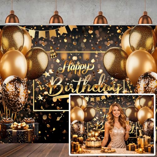 Fondo Fotográfico Negro y Dorado para Fiesta 7x5 ft miniatura 1