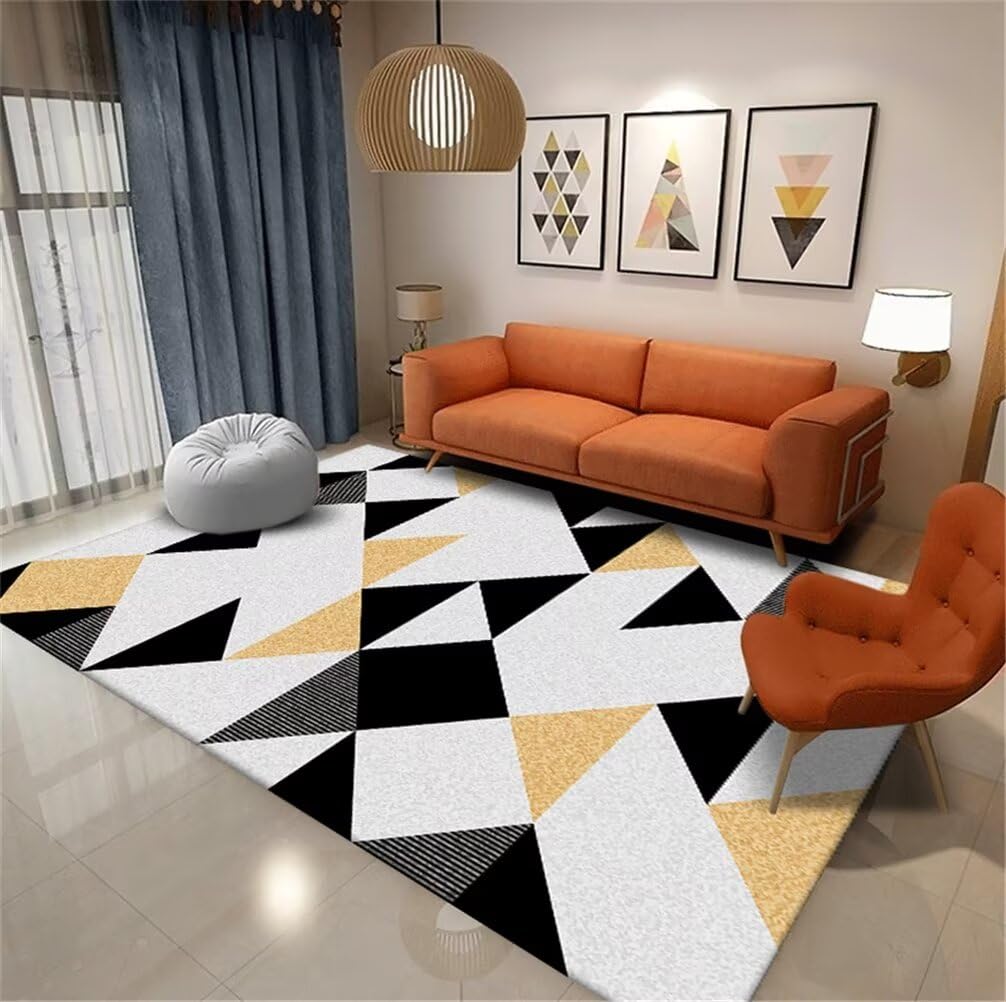 Tapis de salon géométrique élégant aux finitions soignées