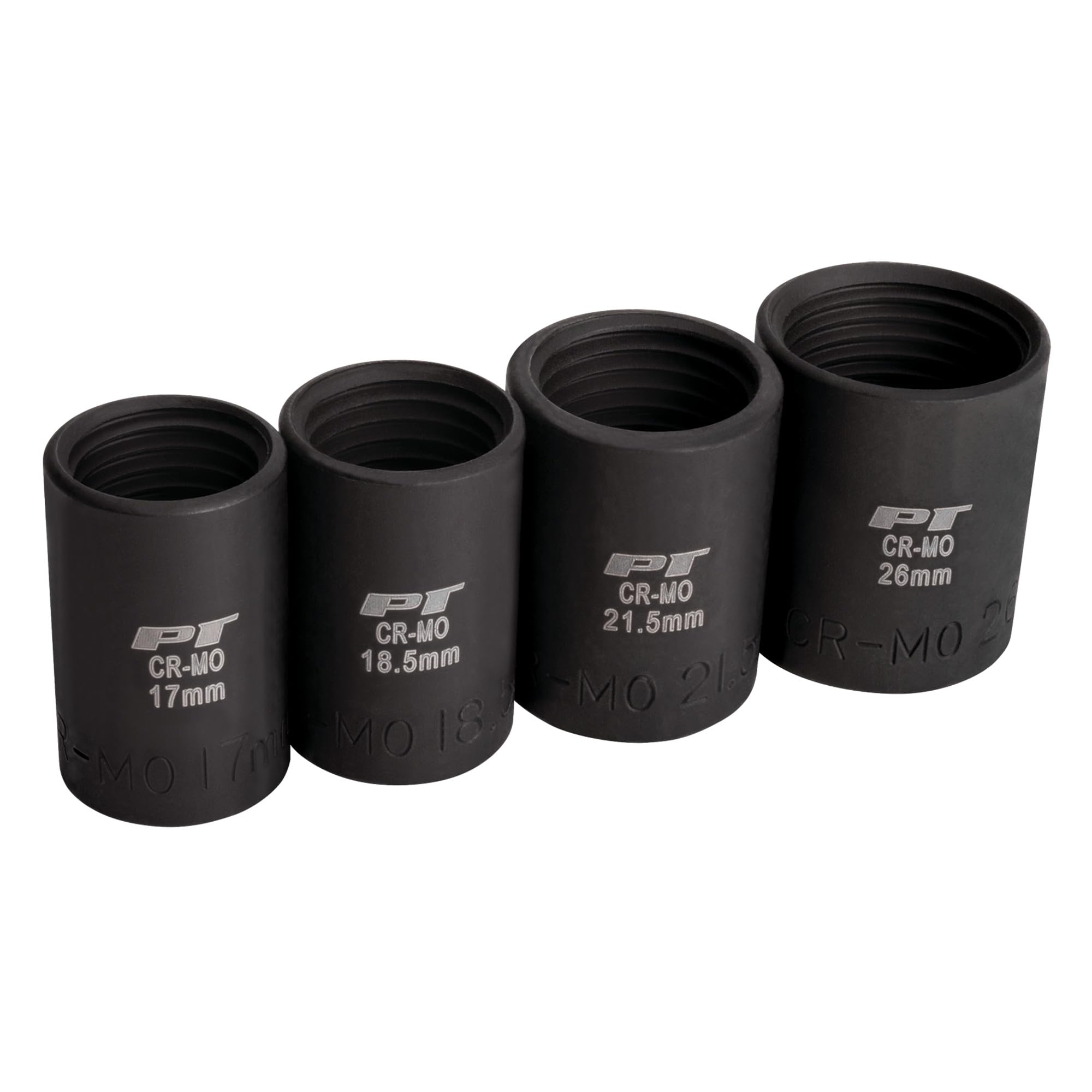 Performance Tool Juego de llaves de impacto M990 resistentes para extracción de tuercas de lengüeta, se adapta a 17 mm a 26 mm, acero CrMo, acabado resistente al aceite, unidad de 1/2 pulgada