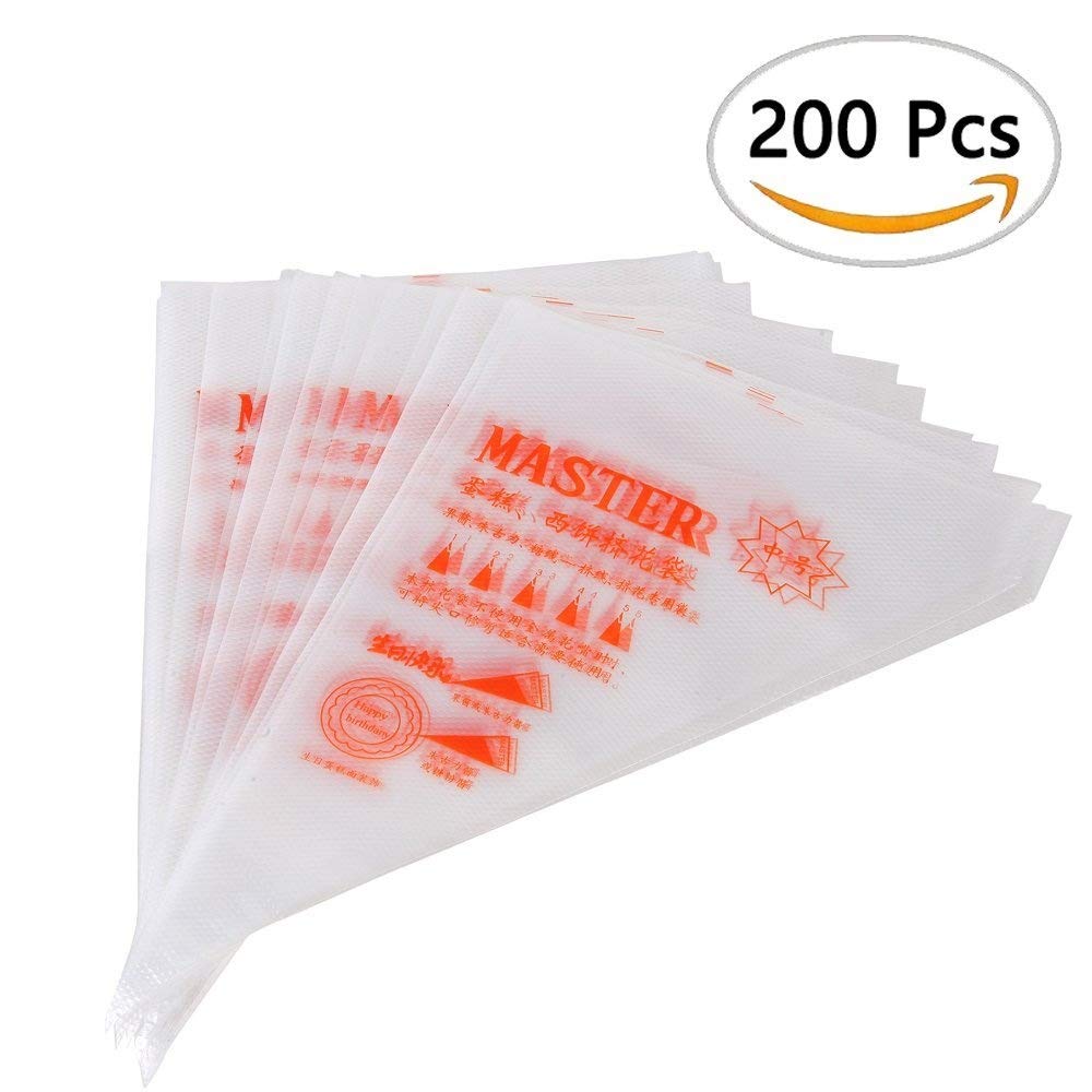 Mseeur 200 Pcs Disposable Cream Pastry Bag Cake Icing Piping Decorating Tool Cupcake Decorating Piping Icing Bag