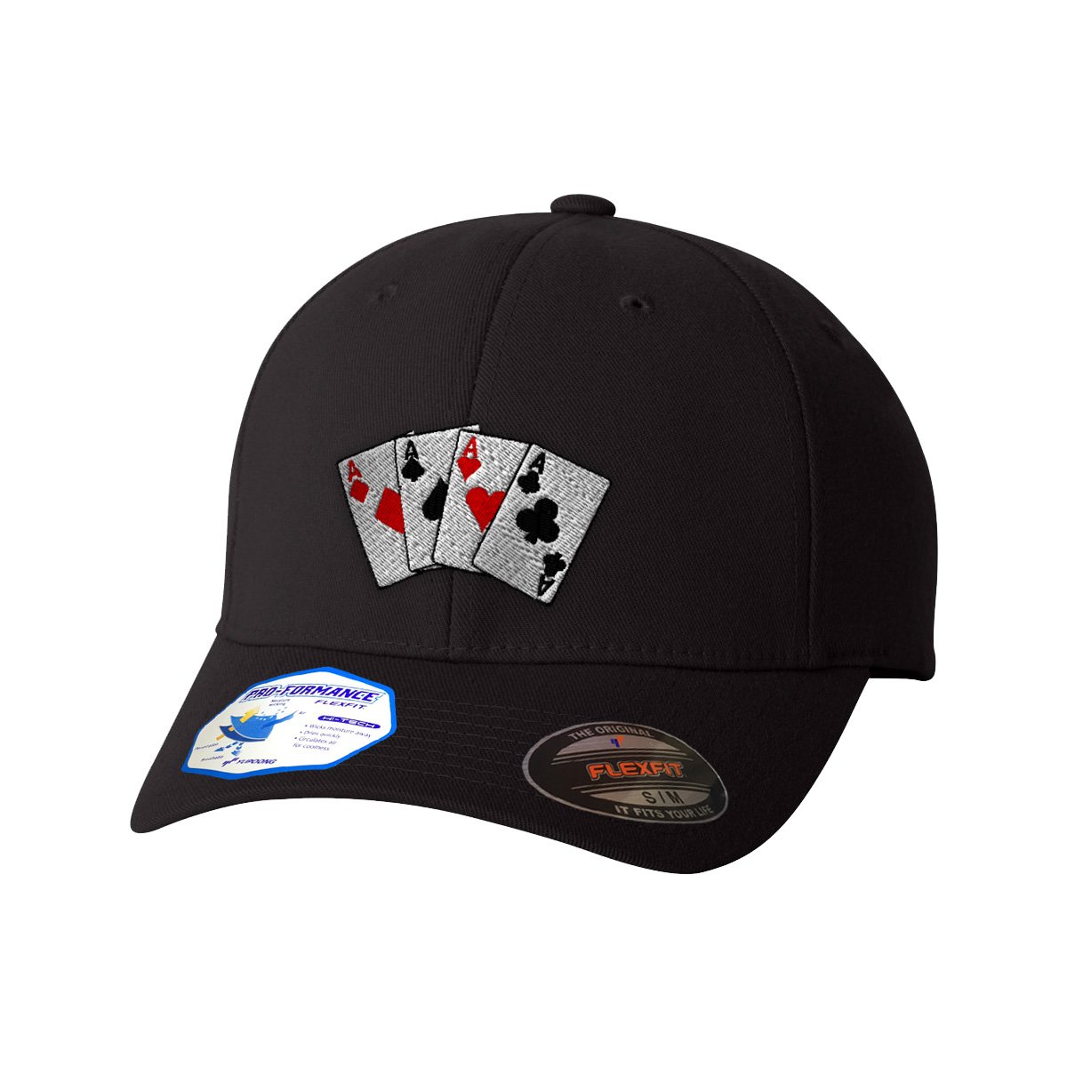Speedy ProsPoker Cards Game Embroidery Flexfit Pro-Formance Hat Cap - Black, Large/X Large
