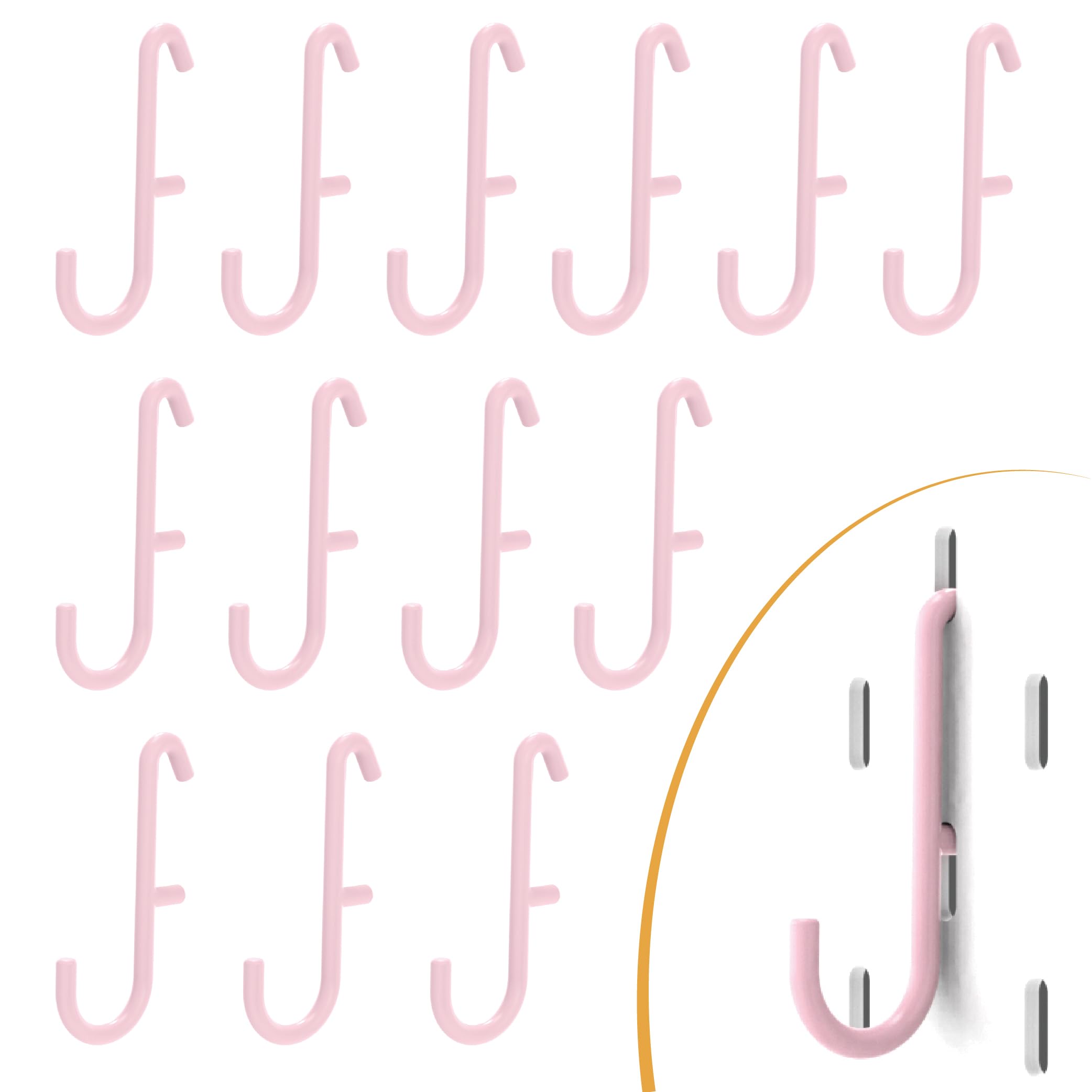 Pink S Hook Skadis Pegboard Hooks, 16 Pack, 18lbs Max Load, Rust Resistant, Powder Coated Steel, Wall Mount, Compatible with IKEA SKADIS Pegboard