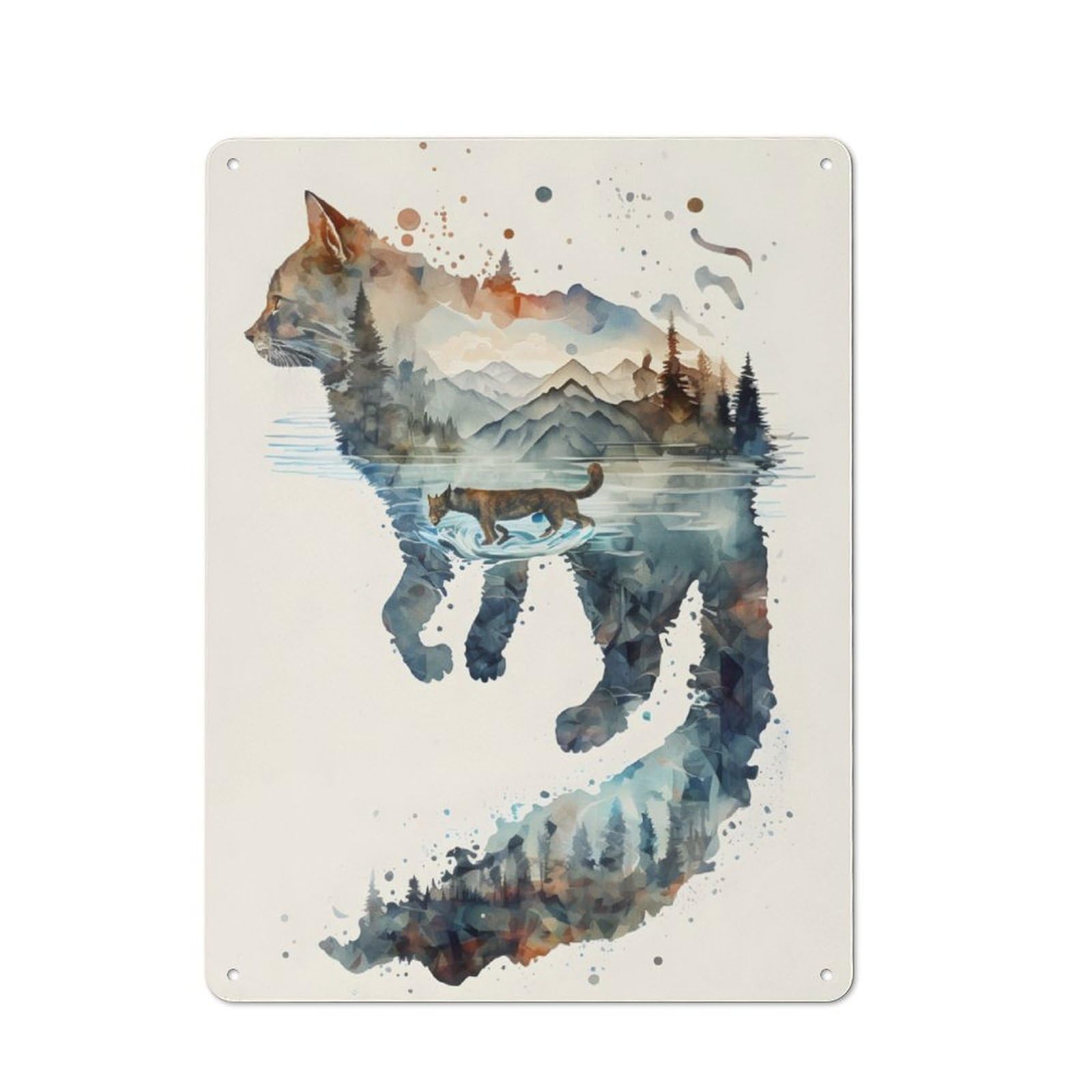 Nostalgic Decorative Tin Plaque 40x30cm Featuring Cat, Classic Pub Decor for Cafe, Pub, Workshop Or Home Bar