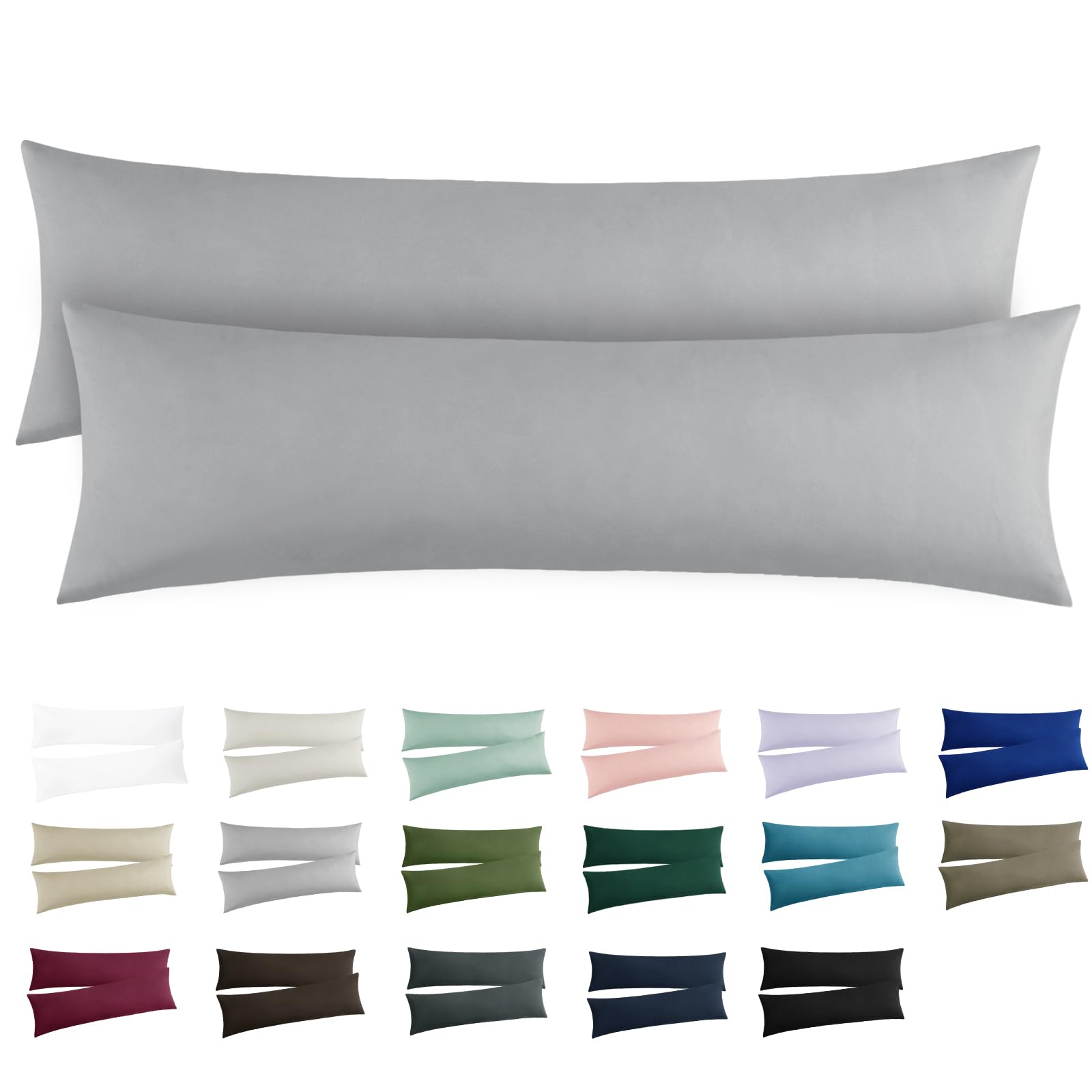 RUIKASI Kissenbezug 40x145 Grau 2er Set - Oeko Tex Seitenschläferkissen Bezug 40 x 145 cm Hellgrau mit Reißverschluss aus Mikrofaser, Seitenschläferkissenbezug 145x40 Pillow Case Pillow Cover
