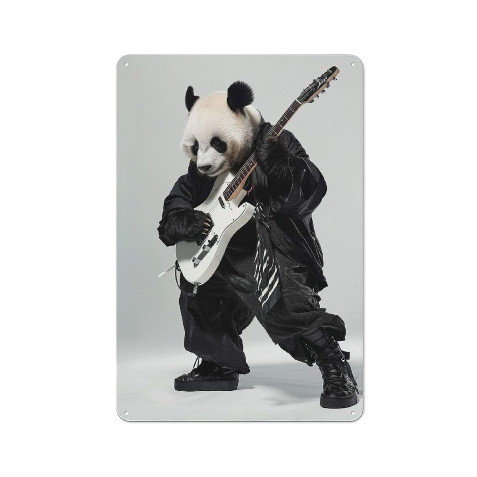 Junmoney Style-15 Metal Wall Sign 30X20cm Featuring Panda Guitar For Café Or Home Bar, A Decorative Gift For A Newly Furnished Café And Home Bar