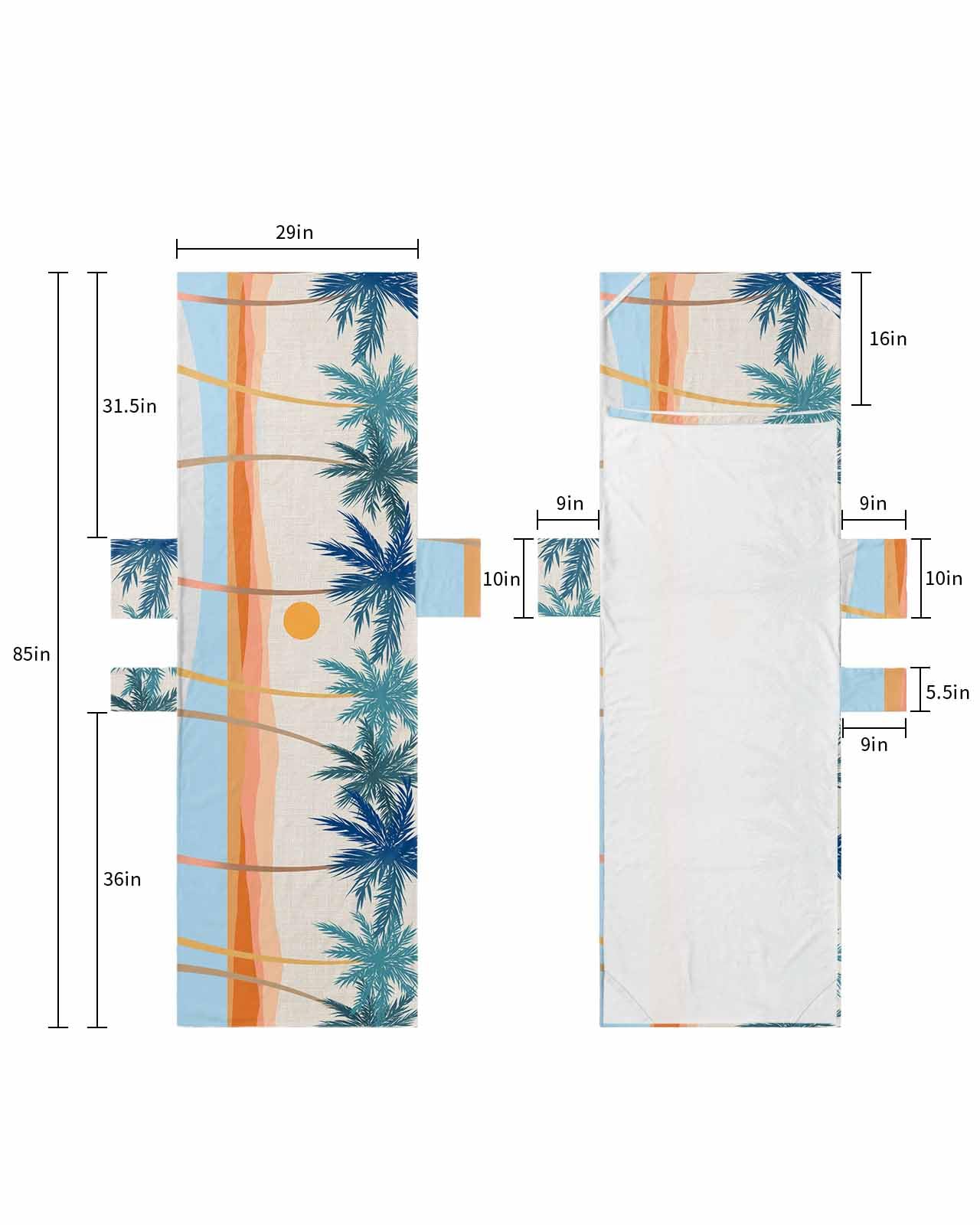 Boho Coconut Tree Beach Lounge Chair Towel Cover, Soft Chaise Lounge Towel with Side Pockets Patio Pool Chairs Cover for Beach/Pool Sunbathing 29x85 Modern Abstract Art Rustic