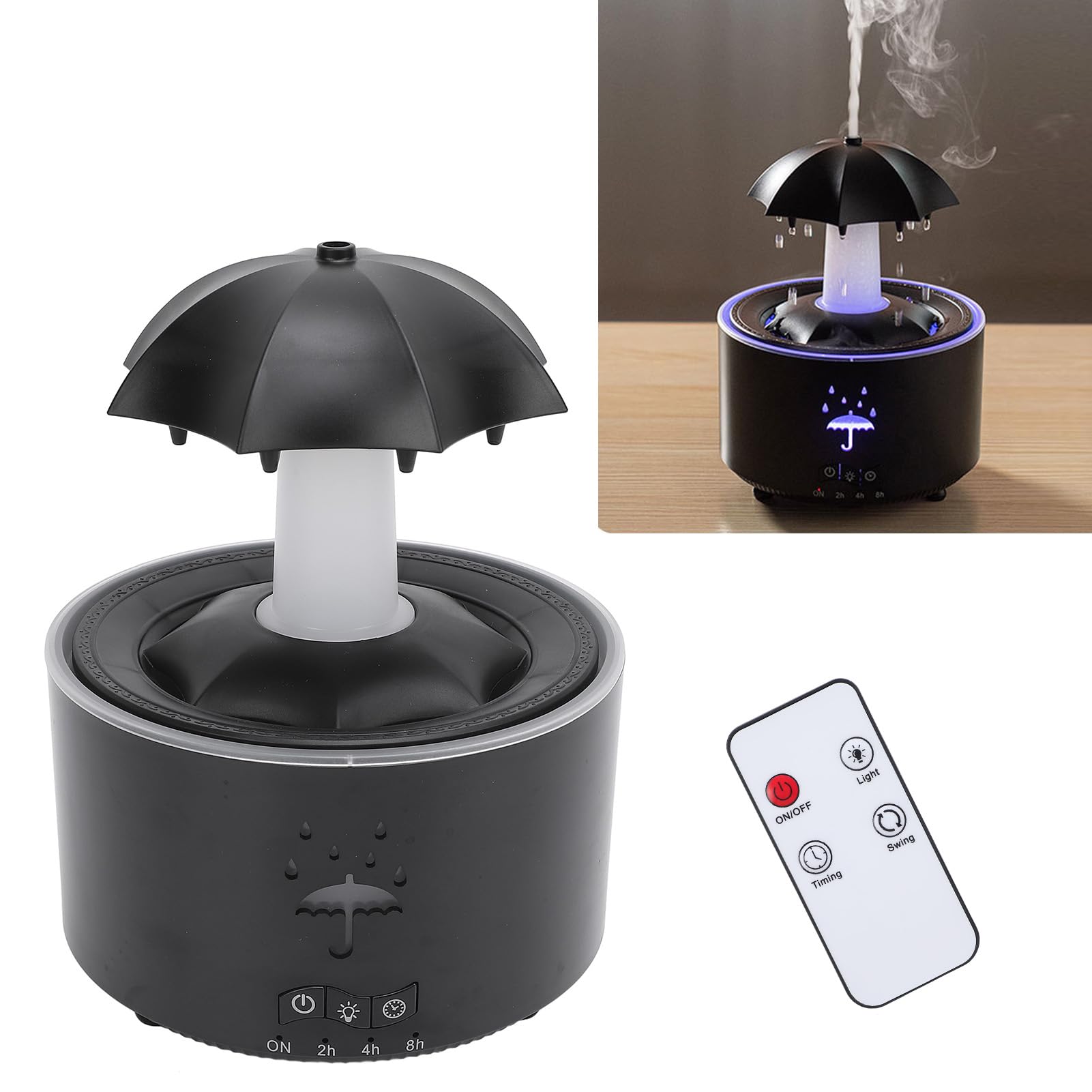 Diffusore di Aromi con Effetto Pioggia, Umidificatore e Diffusore di Oli Essenziali con Telecomando, per Casa e Ufficio