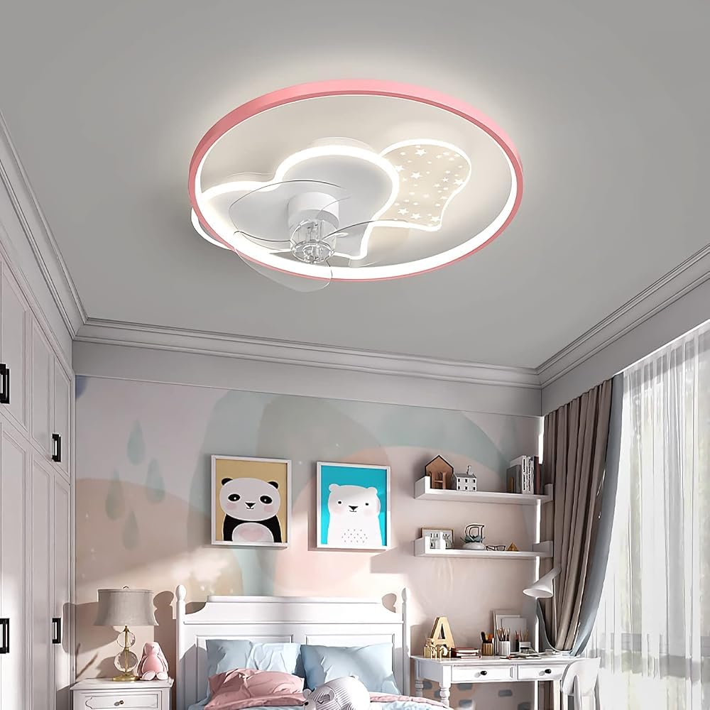 SXDMOUBK Fan Lamps，Kids Ceiling Fans with Lights for Bedroom,Quiet Light Remote Reversible 6 Speeds Modern Led Dimmable (Size:C,Color:Pink)