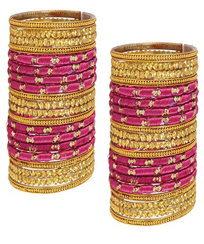 Image of NMII Silk thread Glass Bangle Set for Women (FF70-Magenta-Rani-2.2, Magenta-Rani, 2.2 Inch, 40 Bangles set)
