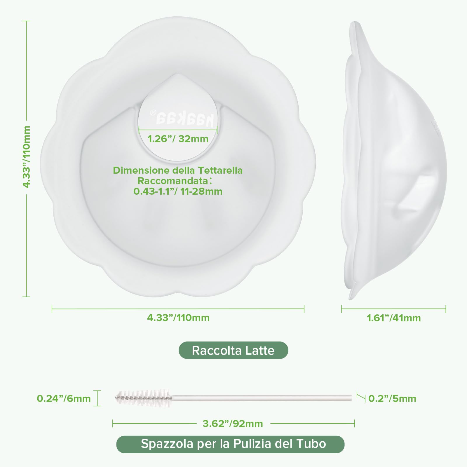 haakaa Petal Soft - Contenitore per la raccolta del latte materno discreto, a prova di perdite, coppe riutilizzabili per il seno, per l'allattamento al seno con spazzola per la pulizia, 2 pezzi