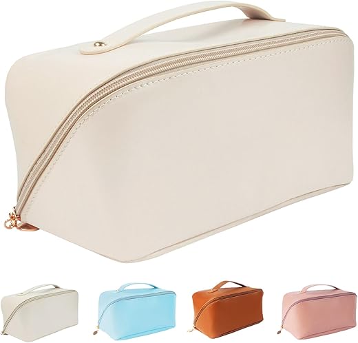 Large-Capacity Travel Cosmetic Bag, Double Layer Train Case Makeup Bag, Waterproof Portable Leather Makeup Bags, Toiletry Bag for Makeup Brushes, Multifunctional Storage Makeup Bags for Women