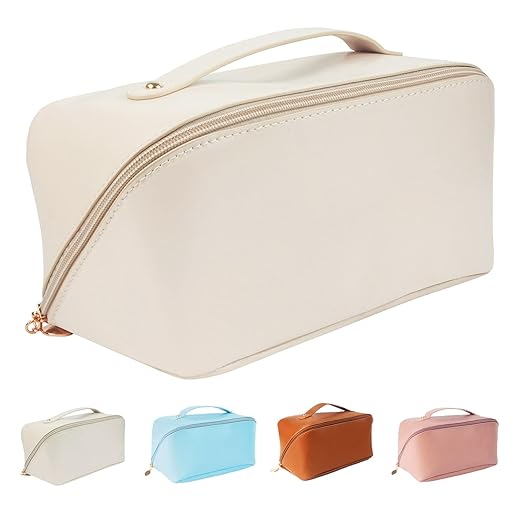 Large-Capacity Travel Cosmetic Bag, Double Layer Train Case Makeup Bag, Waterproof Portable Leather Makeup Bags, Toiletry Bag for Makeup Brushes, Multifunctional Storage Makeup Bags for Women