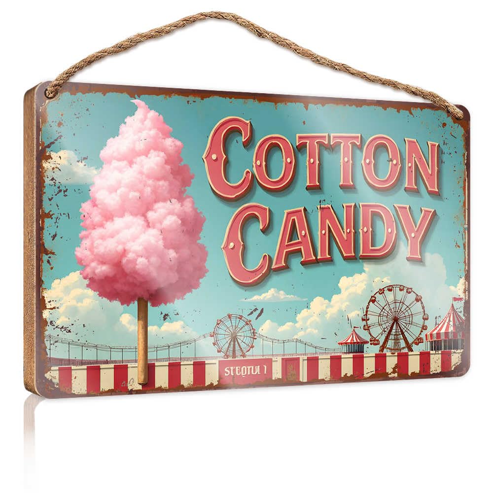 Cartello decorativo da appendere vintage con albero di zucchero filato gigante in legno per porta d'ingresso, decorazione da parete per casa colonica (23 x 35 cm)