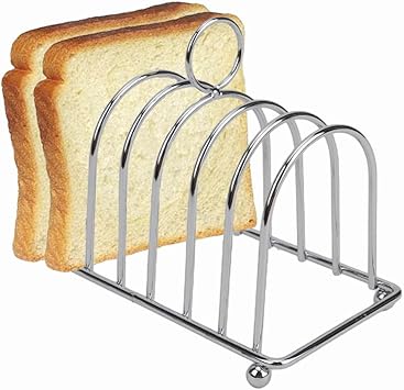 JIABEIUS Toast Rack, 6 Slice Bread Holder, Stainless Steel Toast Holder Stand with Ball Feet and Carry Handle (Silver)
