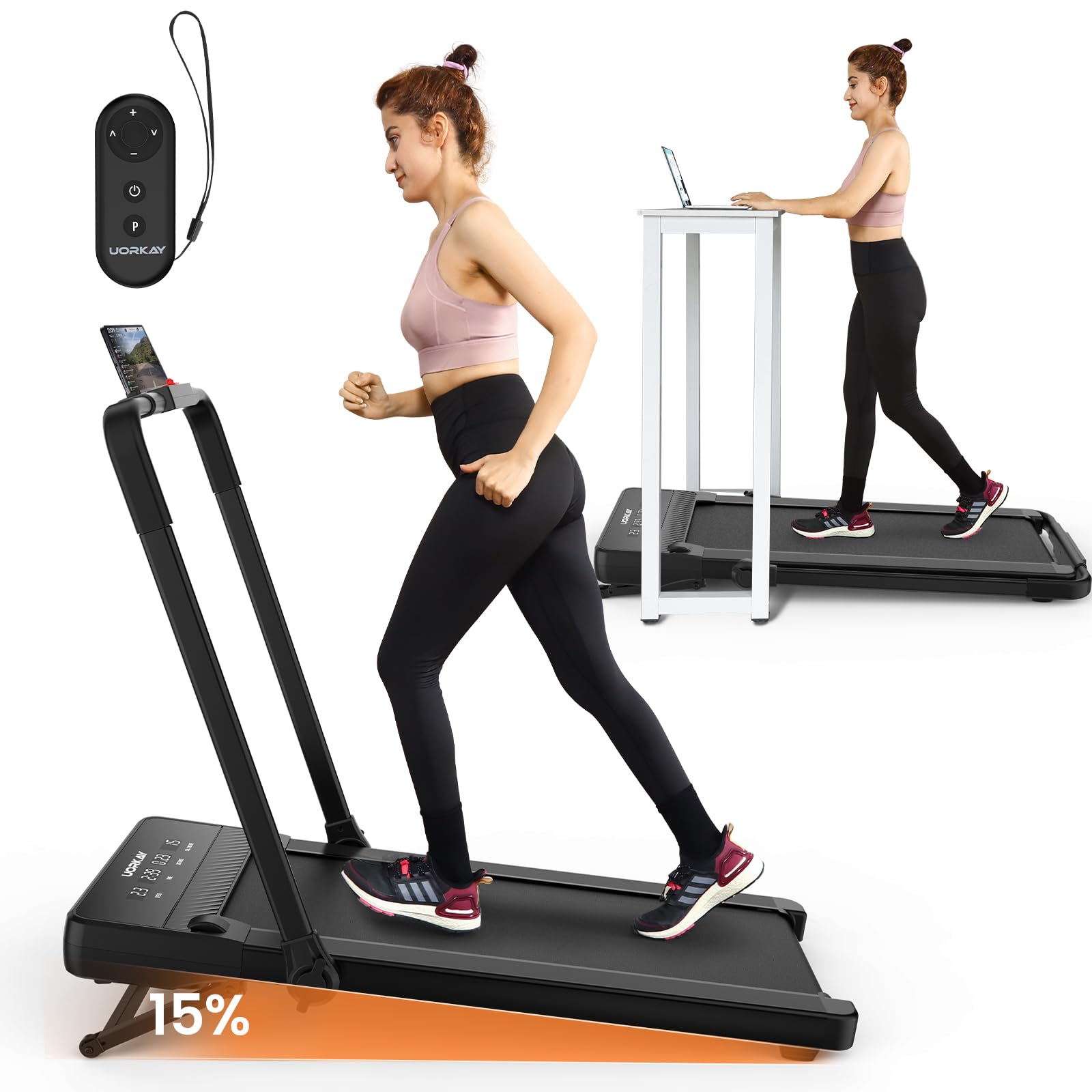 Under Desk Treadmill, Walking Pad Treadmill Under Desk with 6 HIIT Modes, 2.5HP Treadmills for Home Office with Remote Control, Compact Treadmill for Small Space (Black)