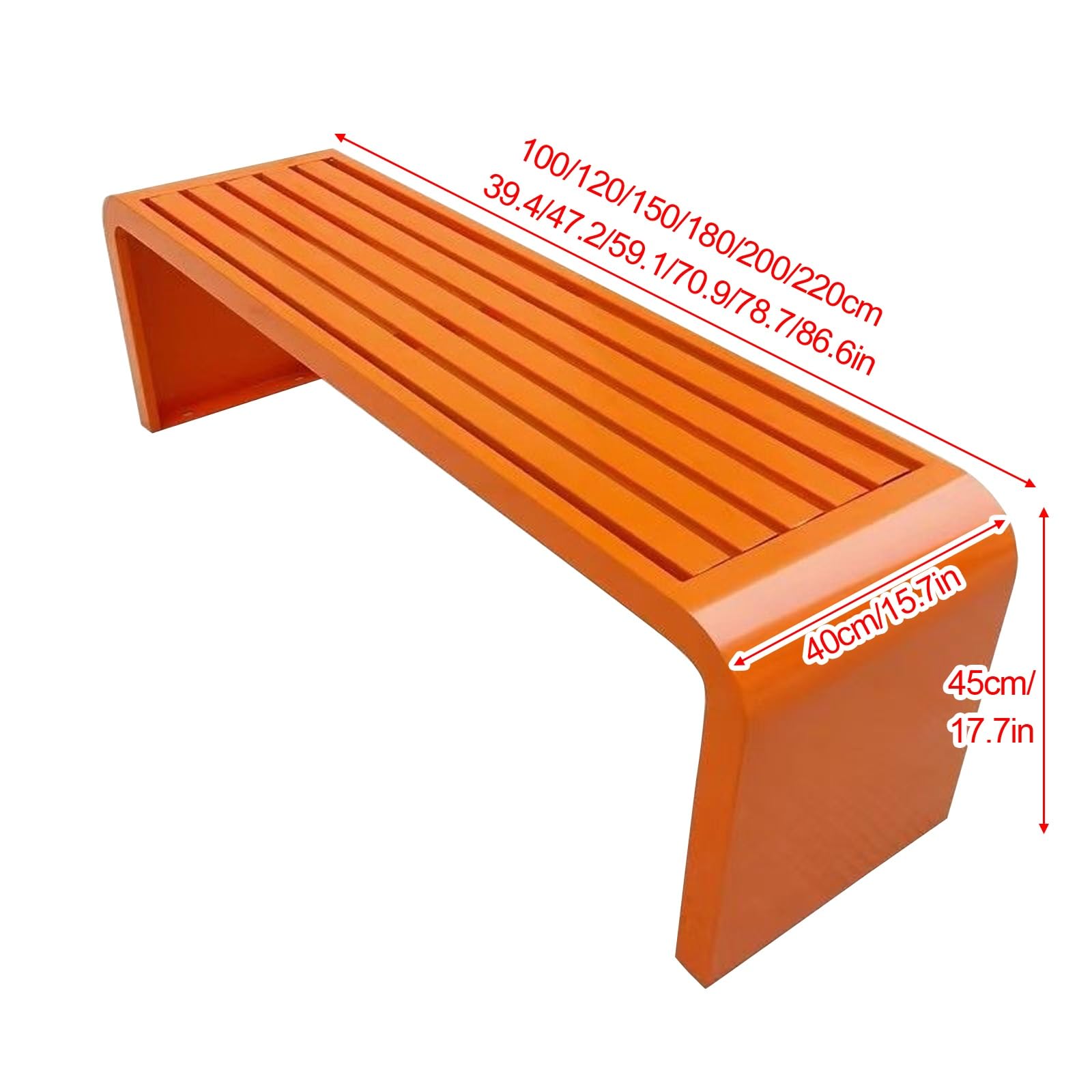 Banco impermeable sin respaldo para exteriores, diseño moderno para patios, porches, jardines y césped, 150 cm / 59.1in, color rojo, perfecto para entradas y pasillos