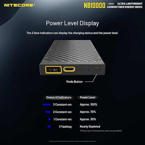 Miniatura 4 de Nitecore NB10000-GEN3 NB10000 GEN III y GEN II 10,000 mAh Ultra ligero de fibra de carbono PowerCharger Combo con cable de carga Eco-Sensa USB-C