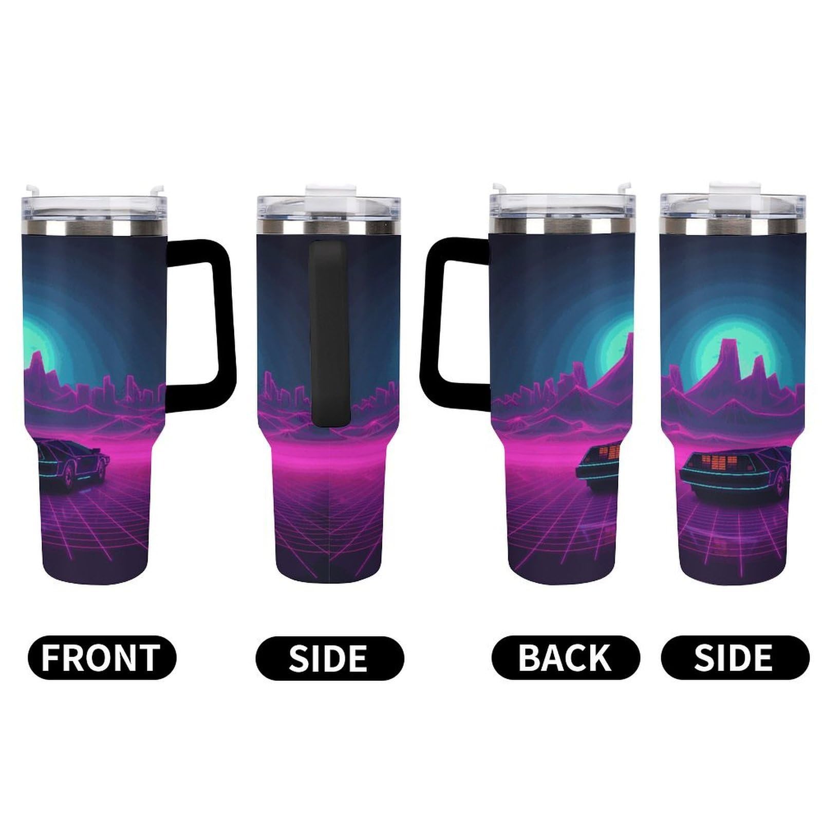 Retrowave Pictures - Tazas con popote y asa, taza de café con aislamiento al vacío de doble pared, botellas de agua para café helado, té, bebida caliente y fría