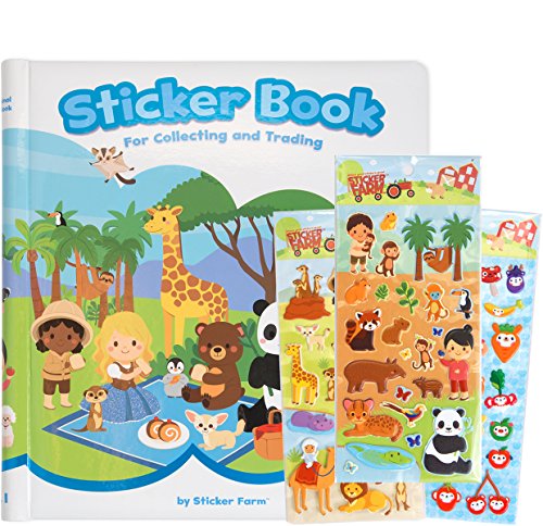 Sticker Farm Original Series Large (10 x 10.5 in) Reusable Sticker Book for Collecting and Trading, Boys and Girls - Large Starter Activity Album with 75+ Puffy Stickers