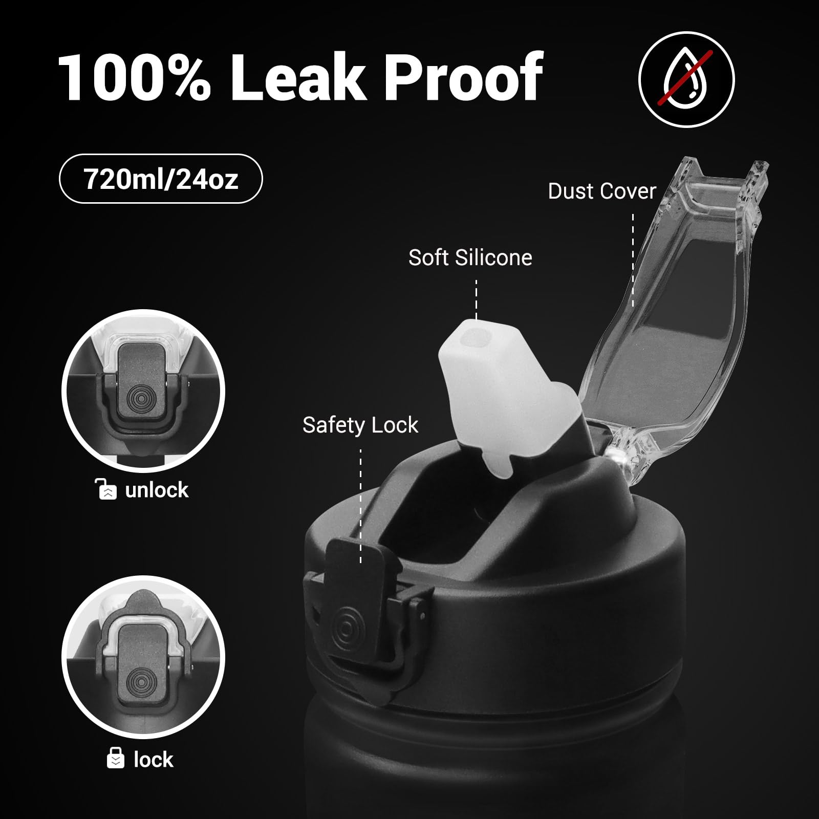 BuildLife 720ML Insulated Water Bottle with Straw,Leak Proof Double Walled Stainless Steel Metal Sports Water Bottles - Image 3