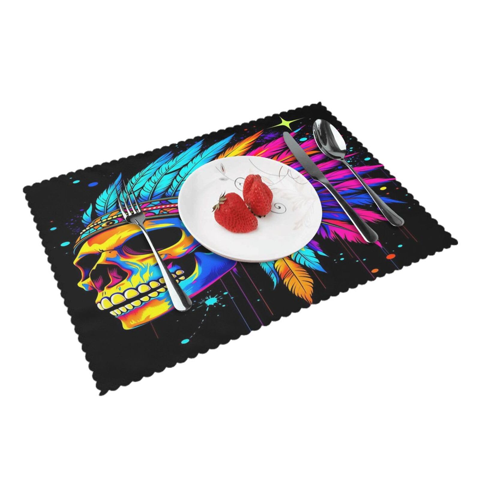 Colorful Tribe Skull Placemats Set of 4 Print Table Mats Place Mats Table Decor for Kitchen Dining 12X18 in