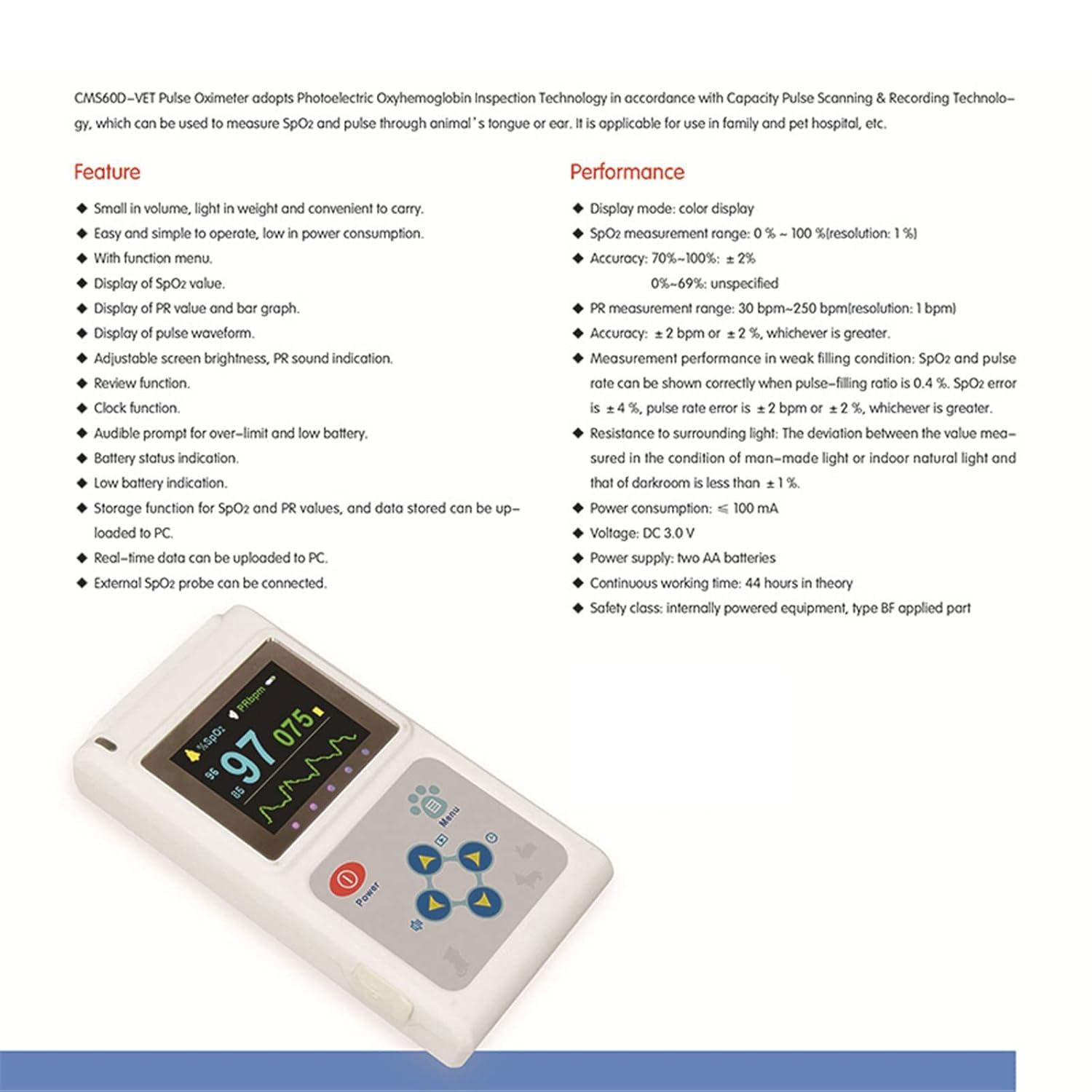 JOSBY 1,8-Zoll-Veterinär-Pulsoximeter, tragbares Veterinär-Pulsoximeter Tierarzt SPO2-Pulsfrequenzmonitor Ohr/Zunge, 30 BPM ~ 250 BPM PR-Messbereich, für Familie, Tierklinik, Tiere, Katzen, Hunde