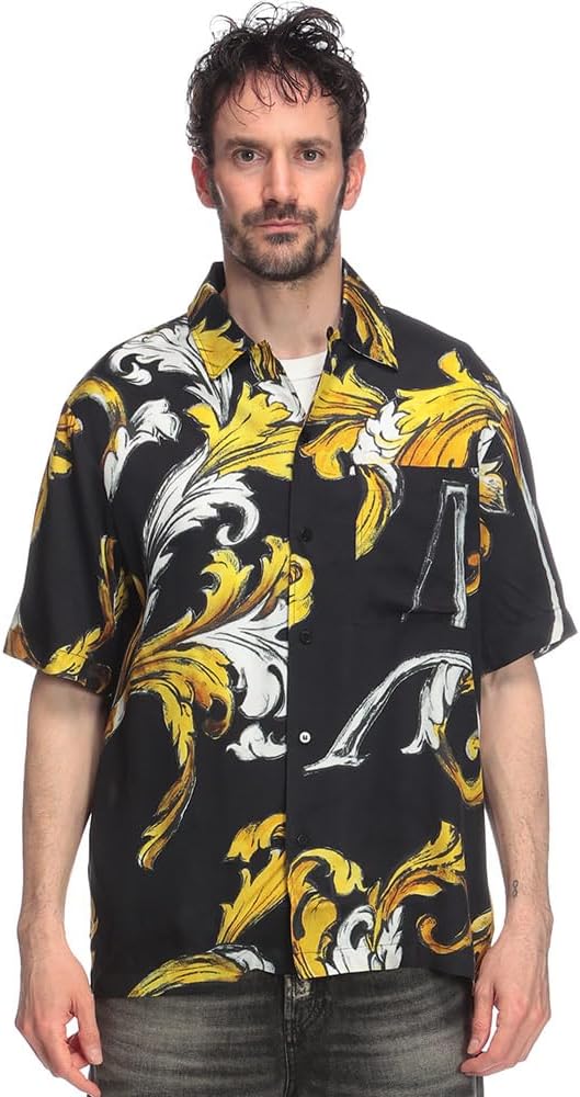 قميص VERSACE JEANS COUTURE VC78GAL2B0 مطبوع بمقبض كامل وأكمام قصيرة VC78GAL2B0 أسود / IT50