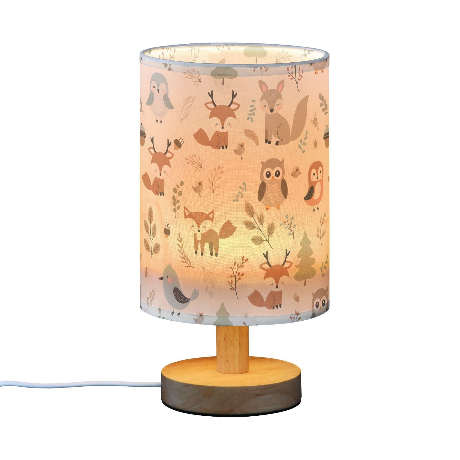 Mnsruu Bedside Table Lamp Owl Fox Forest Animal Pattern Bedside Lamps LED Light Desk Lamp Fabric Shade Small Lamp for Bedroom Living Room (Bulb Included) - Image 4