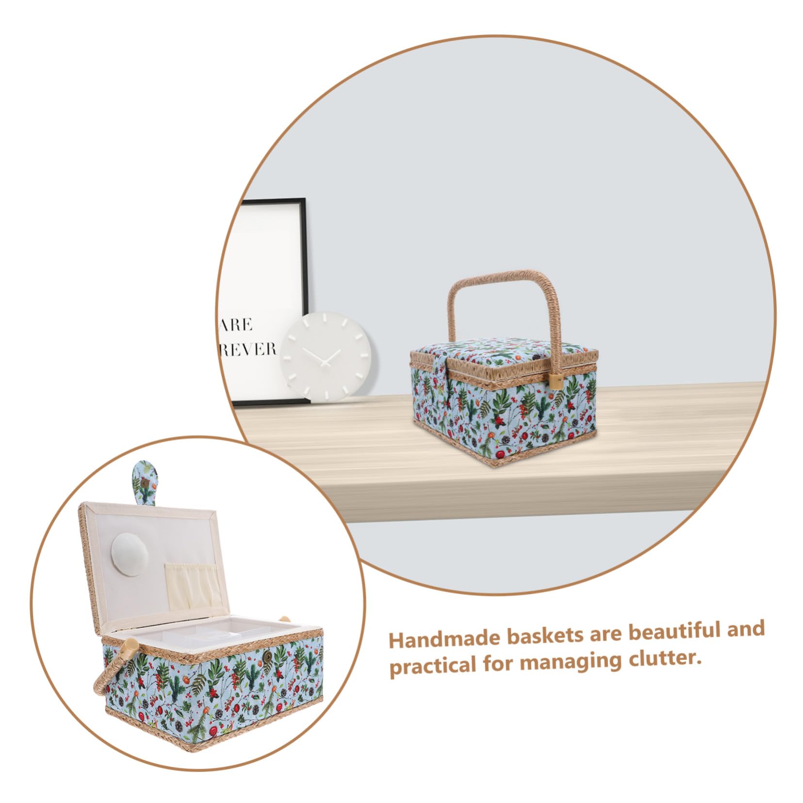 Cesta de Costura Grande con Diseño Navideño Organizador Portátil para Almacenamiento de Suministros de Costura Caja con Asa para Bordado Casa y Viajes