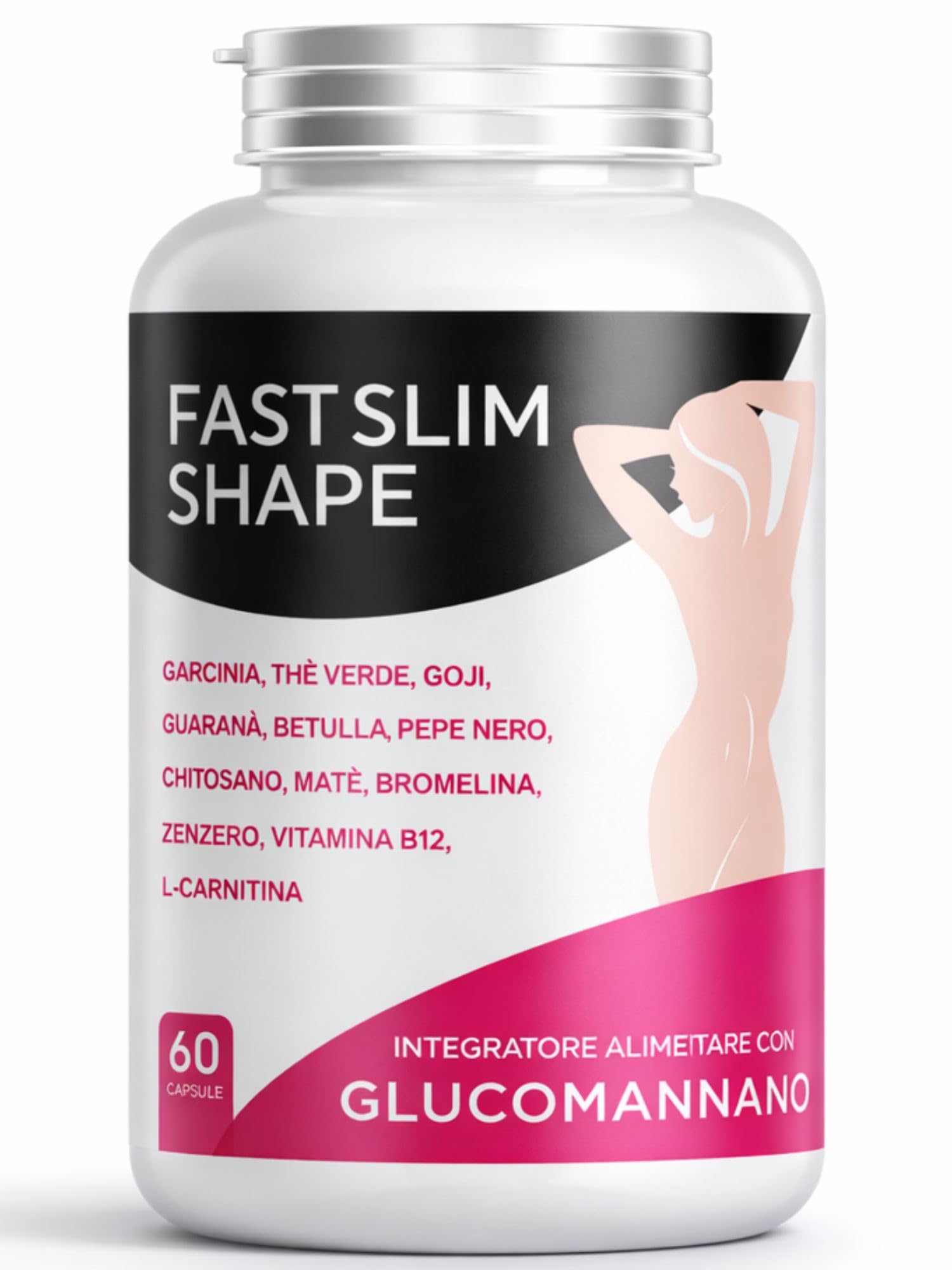Glucomannano Integratore con L-Carnitina, Garcinia Cambogia, Tè Verde, Guaranà e Vitamina B12– 60 Capsule – VIDASANA Health & Household